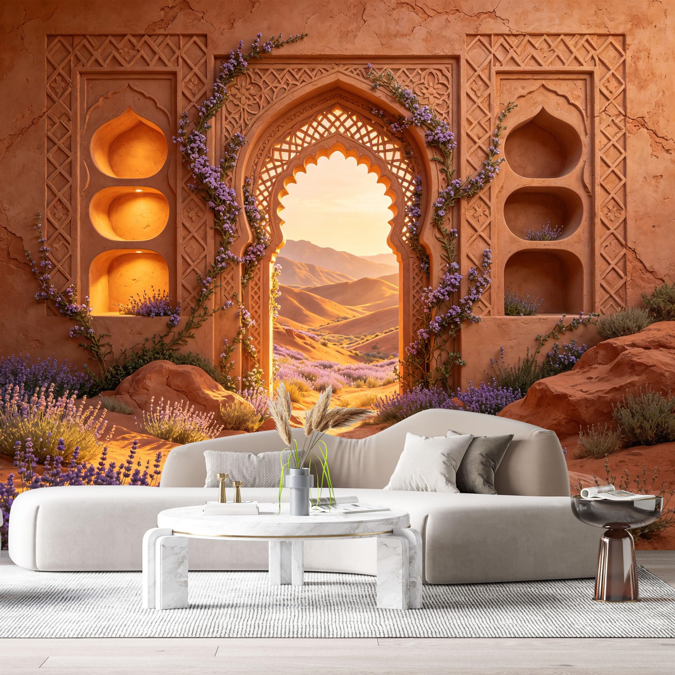 Custom Size Wall Murals Fantasy Desert Archway Botanical 3D Trompe L'Oeil SelfAdhesiveWall Fabric Removable Wallpaper Wall Decor for Living Room Bedroom Bathroom