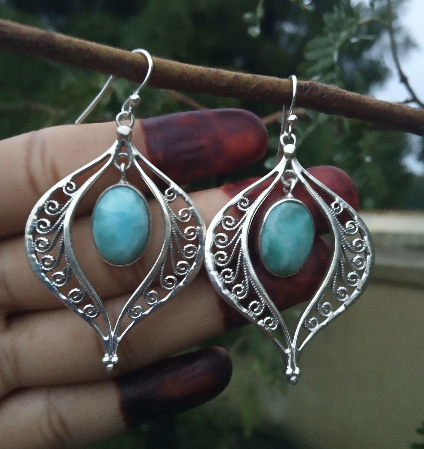 Larimar Earrings, 925 Sterling Silver Earrings, Dominican Larimar Earring, Gemstone Earring, Larimar Jewelry, Handmade Jewelry, Drop Dangle Earring, Jewelry For Her, Natural Inspired Earrings, Gifts
