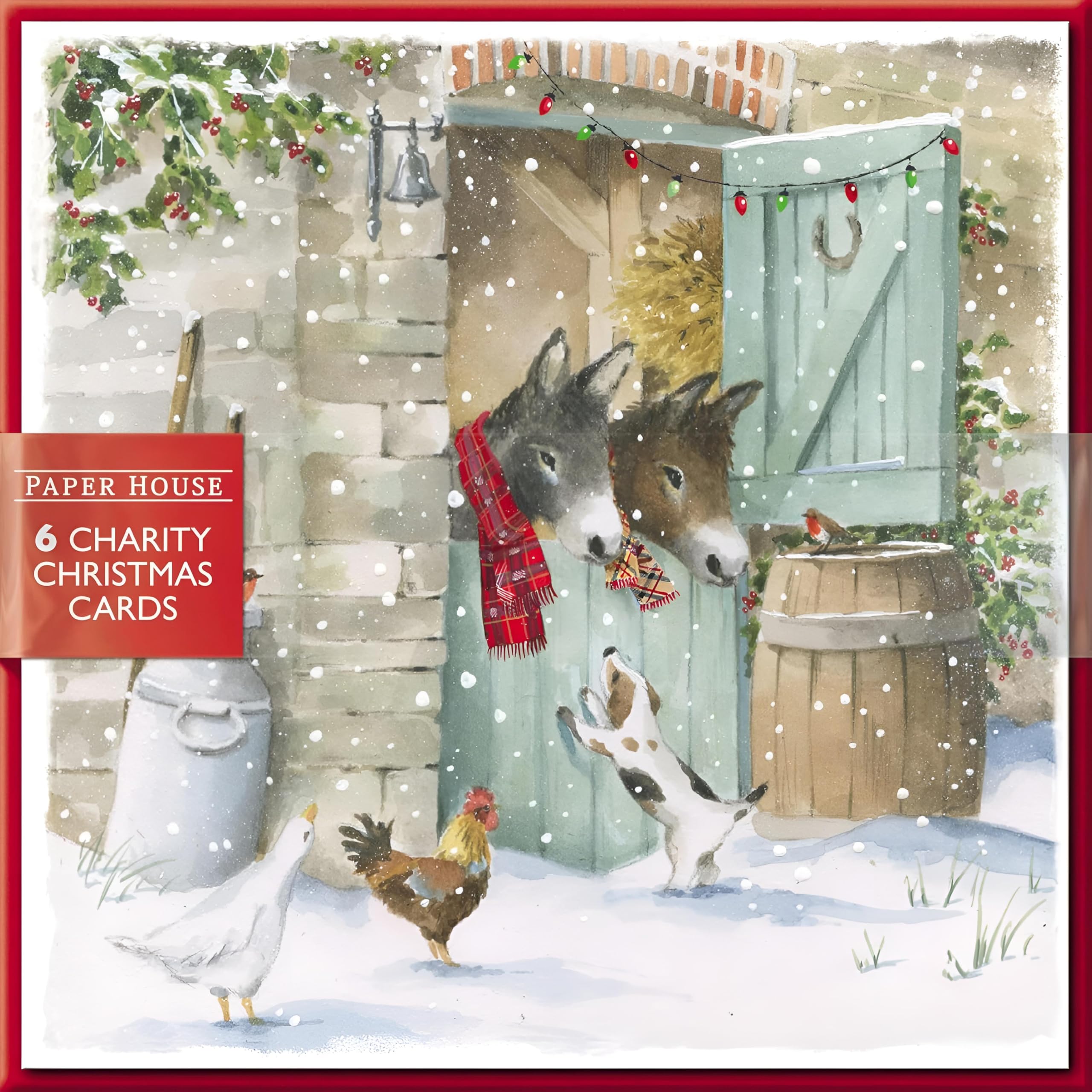 GBCC Charity Christmas Cards Pack of 6, Festive Donkeys & Friends in the Snow - Image 2