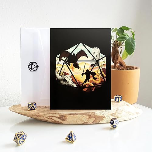 Miniatura 3 de Glassstaff - Tarjeta de felicitación de cumpleaños con sobre de dados D20 para Calabozos y Dragones, regalo de postal de dados DnD, decoraciones de
