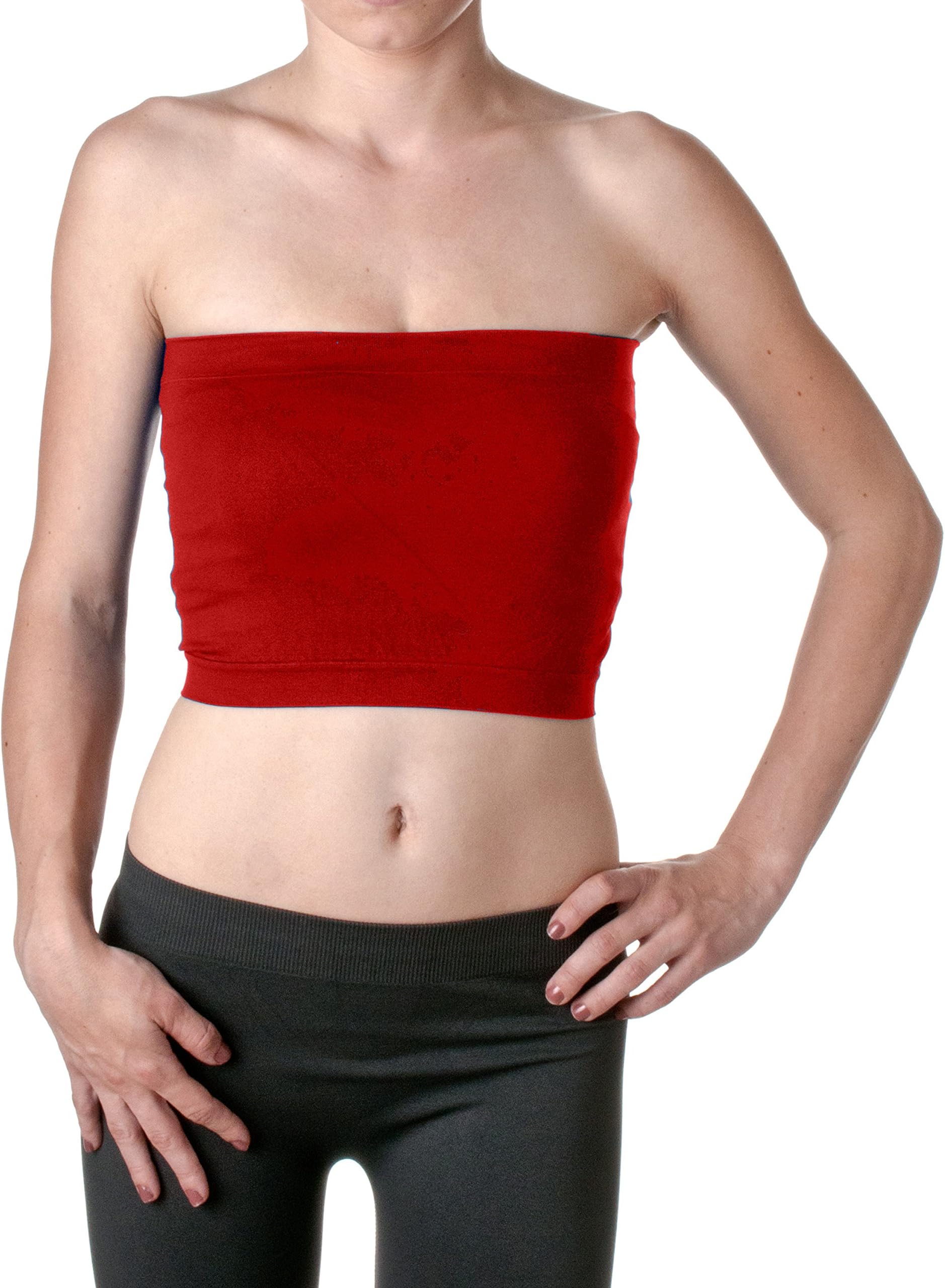 2NE1 Apparel Women's Basic Stretch Layer Seamless Tube Bra Bandeau Top, Red, One Size