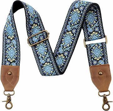 Nefelibata Purse Strap, 2" Cowhide Head Wide Shoulder Strap Adjustable Replacement,Retro Jacquard Embroidery Multi-pattern Crossbody Bag Straps for Handbag,Crossbody Bags,Shoulder BagsPurple Flower