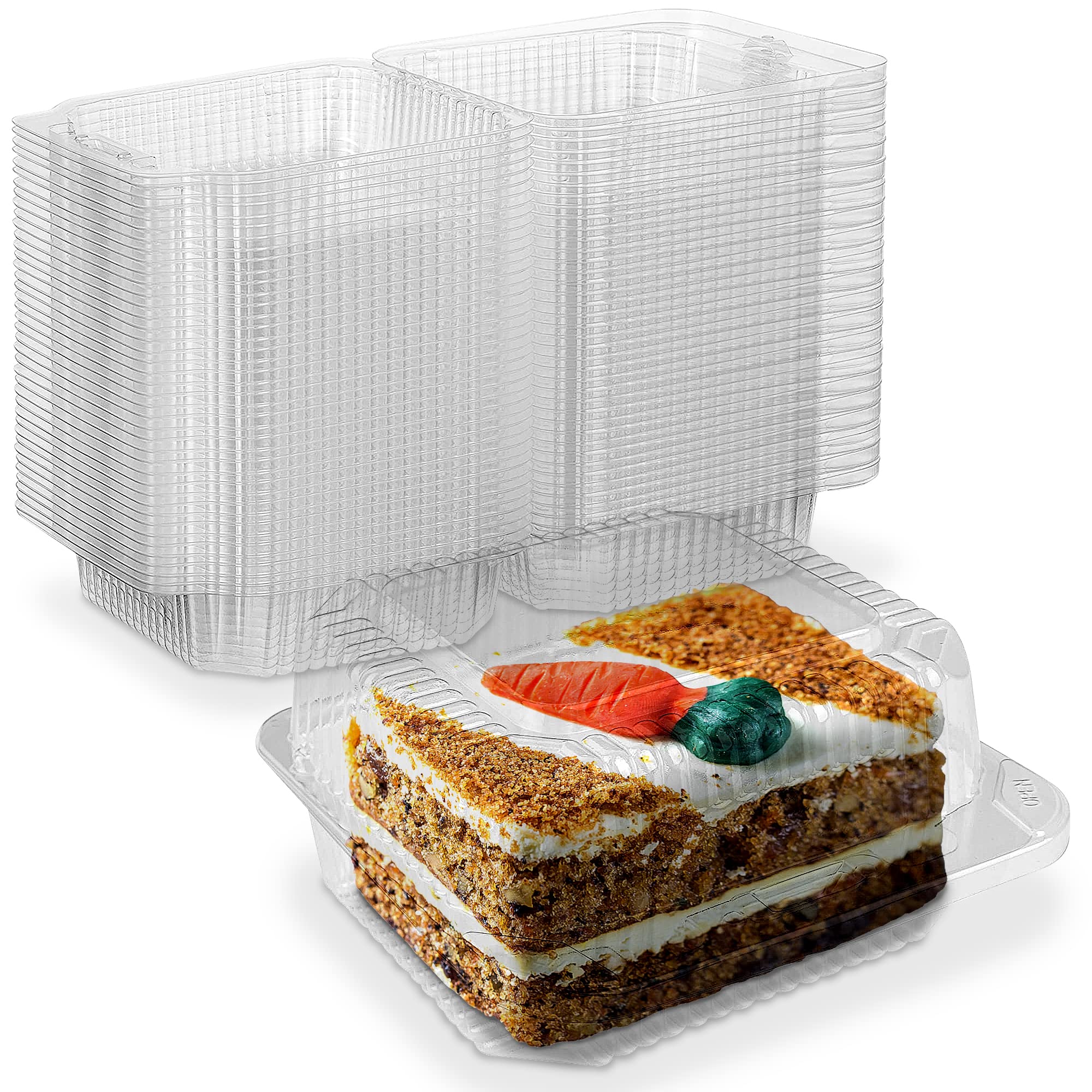 MT Products Cake Slice Container 5.25" x 5.26" x 3.17" - Clear Square Plastic Containers for Food - Disposable Dessert Containers - Deep Sandwich Containers (40 Pieces) - Made in the USA