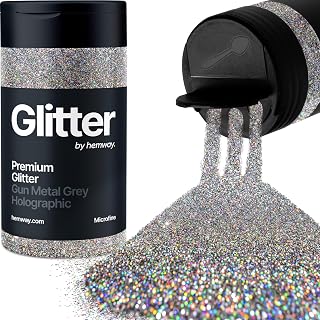 Hemway Premium Glitter Shaker - Gun Metal Grey Holographic | 125g Microfine Metallic Flake Sequins for Resin & Epoxy Crafts | Craft Supplies for Tumblers, Festival, Art