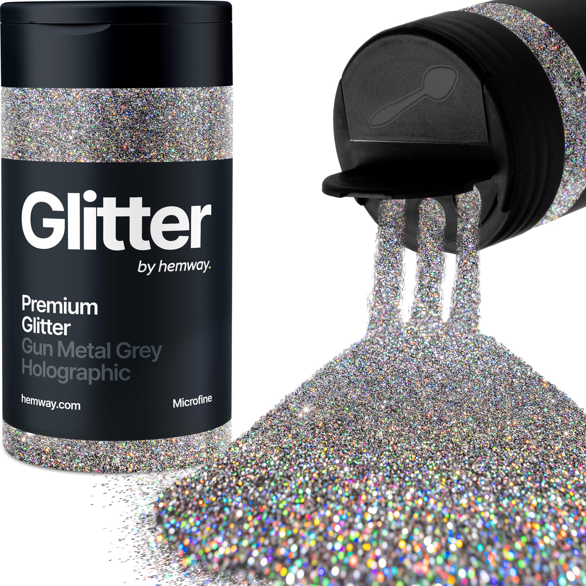 Holographic Gun Metal Grey Glitter Shaker, 130g Microfine Glitter, Crafts 1/256" Metallic Flake Gun Metal Grey Sequins