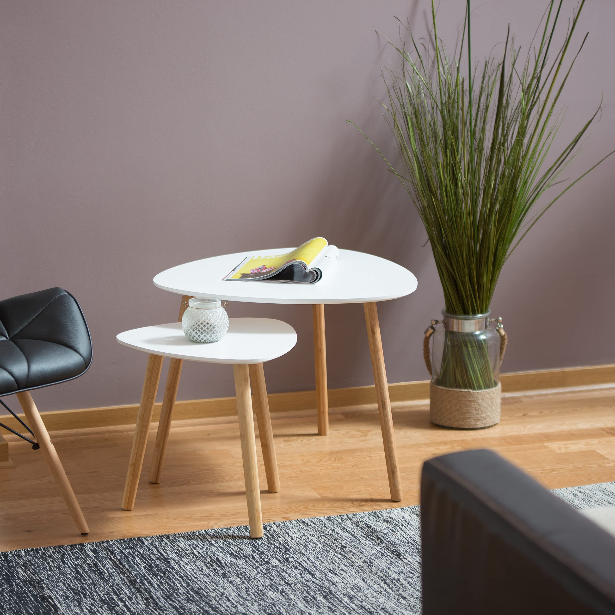 Relaxdays Set 2 Tavolini Sovrapponibili da Salotto, HLP: 48 x 60 x 60 cm, Design Nordico, Sgabello per Fiori, Bianco