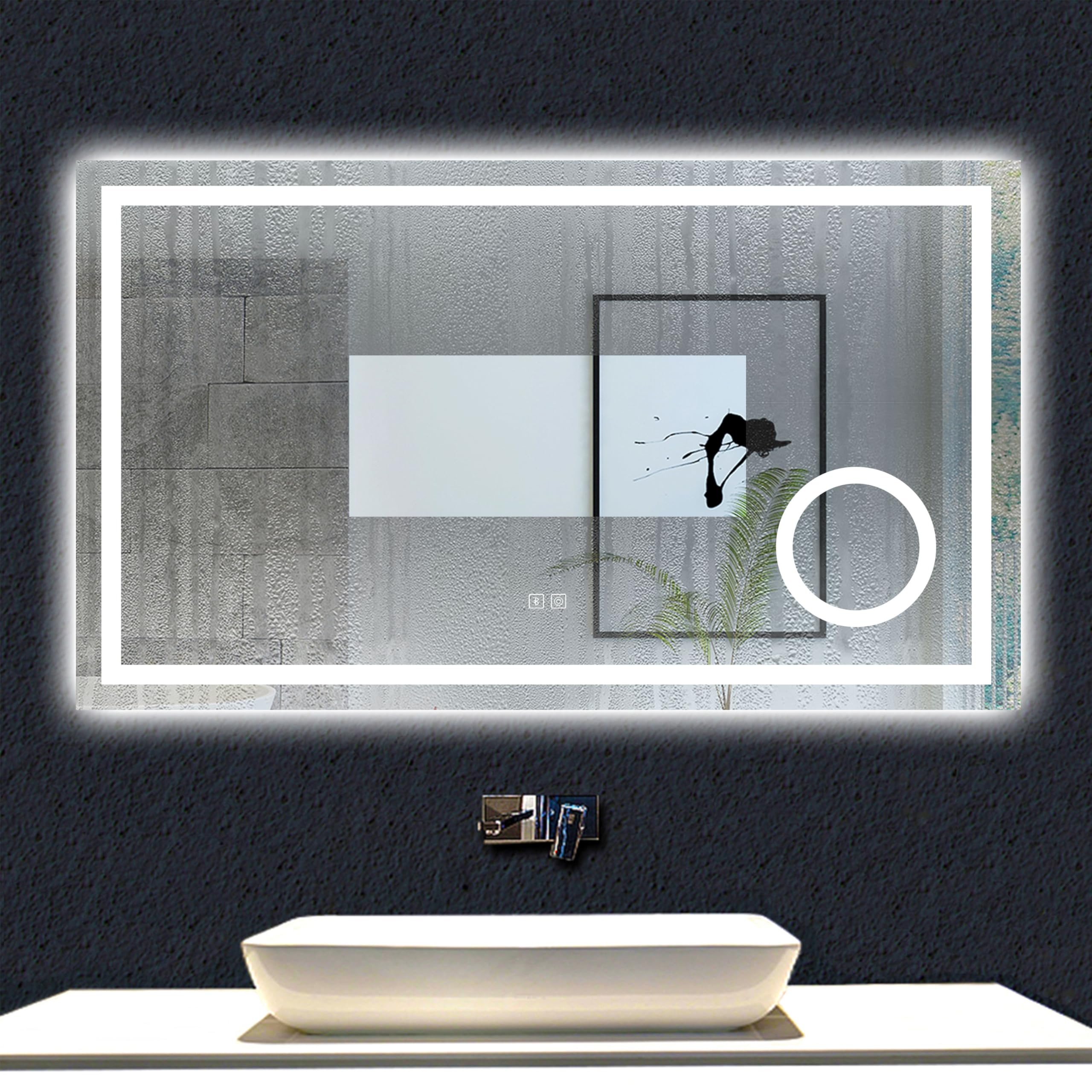 Aica Sanitaer Espejo de baño LED 160 x 80cm con Bluetooth, 3 aumentos, Tres Colores de luz Regulables 3000/4500/6000k, antivaho