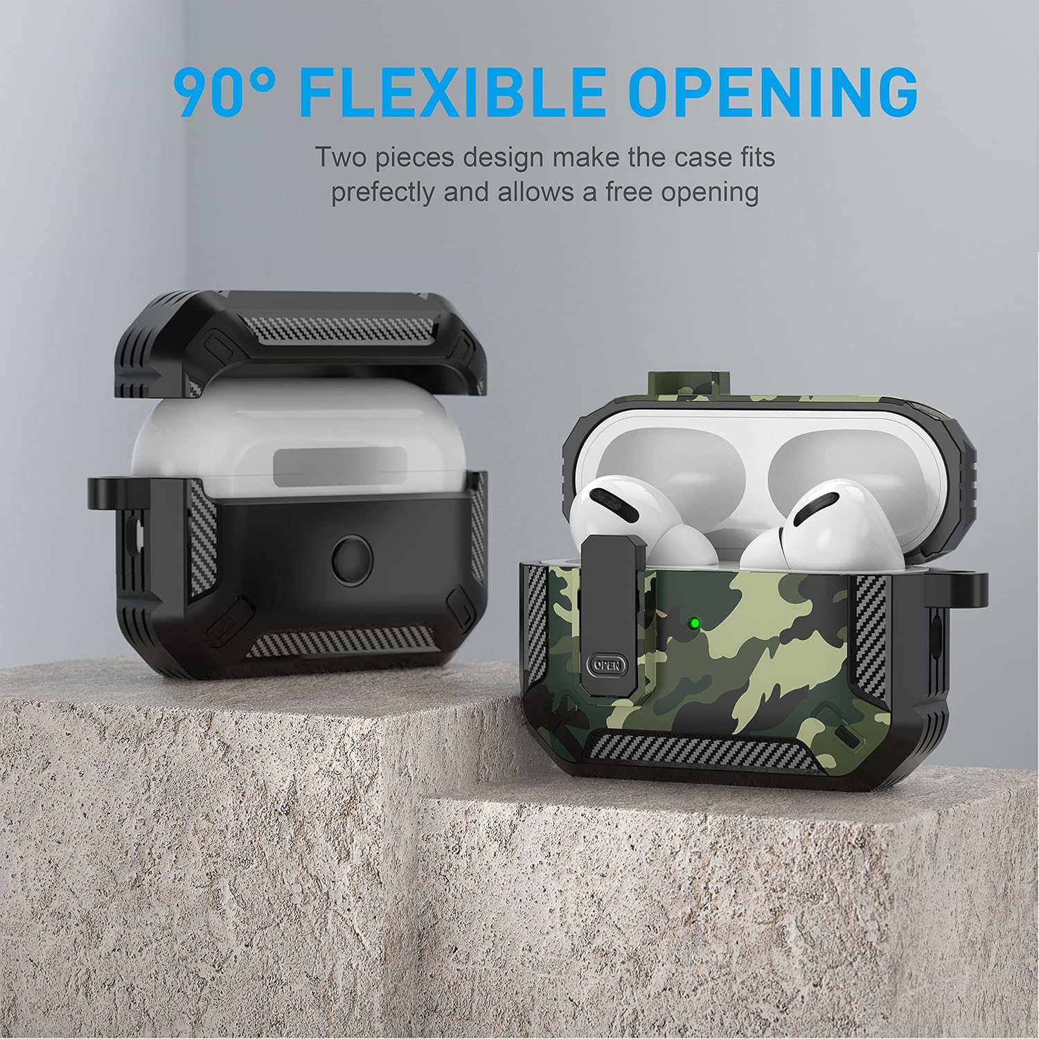 Maxjoy for AirPods Pro 2nd Generation Case Cover 2022, AirPods Pro 2 Protective Case with Lock Gen 2 Military Hard Rugged Shockproof Cover with Keychain Compatible with Apple Airpods Pro 2, Green Camo