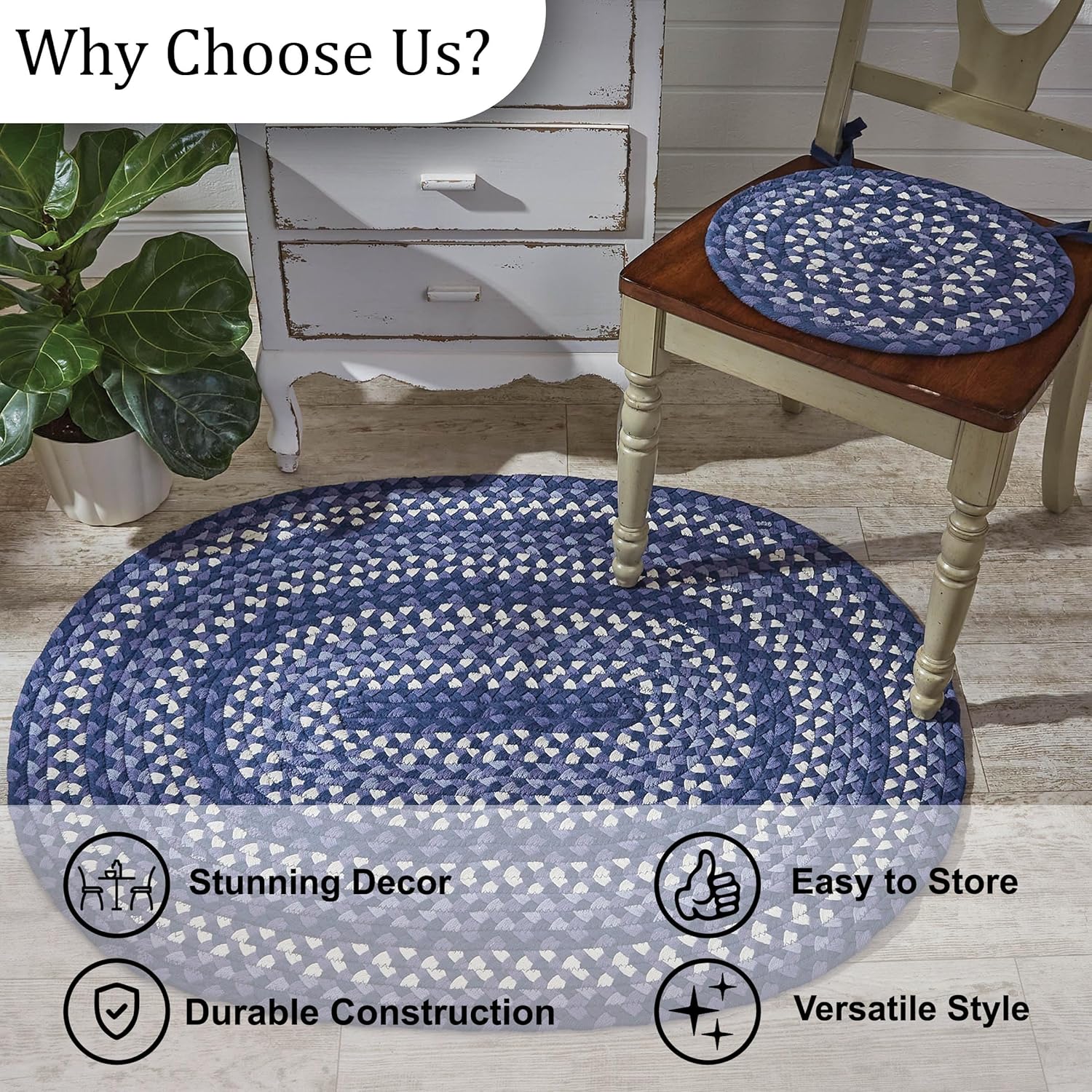Park Designs Bluestone Braided Oval Rug 32" x 42", Blue and Cream Area Rug for Living Room, Bedroom, or Kitchen, Complements Seasonal, Country, and Modern Farmhouse Decor Styles