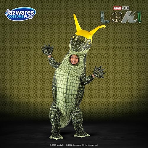 Miniatura 3 de MARVEL Disfraz inflable oficial de Loki de cocodrilo para jóvenes, overol multicolor con ventilador integrado, caja de batería y guantes