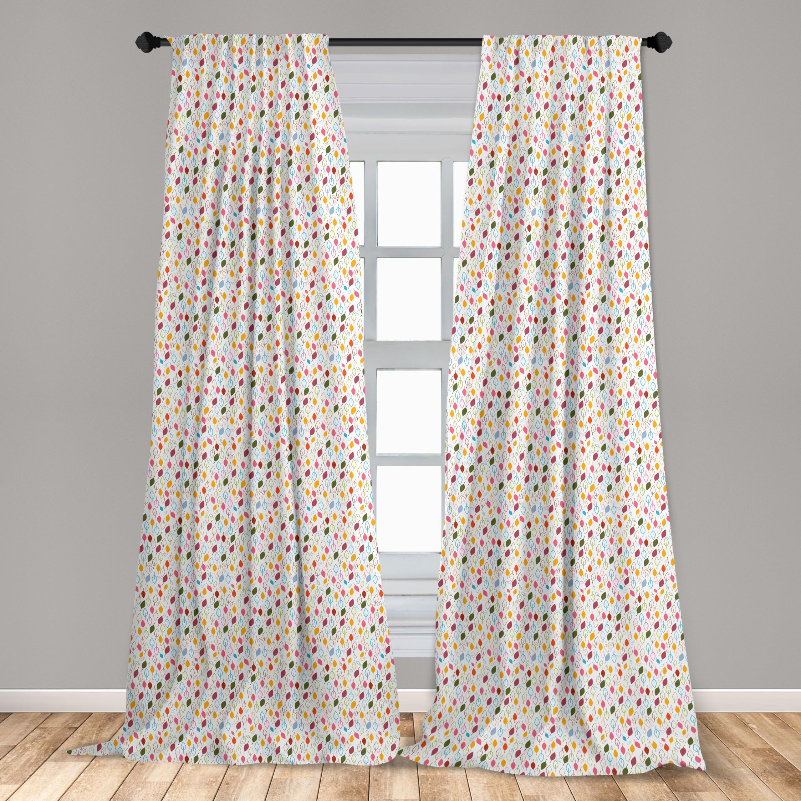 ABAKUHAUS Zasłony z liści, kolorowe kompozycje, zaprawy okienne, 2 panele, zestaw do salonu, sypialni, dekoracja, 150 cm x 245 cm, białe i wielokolorowe