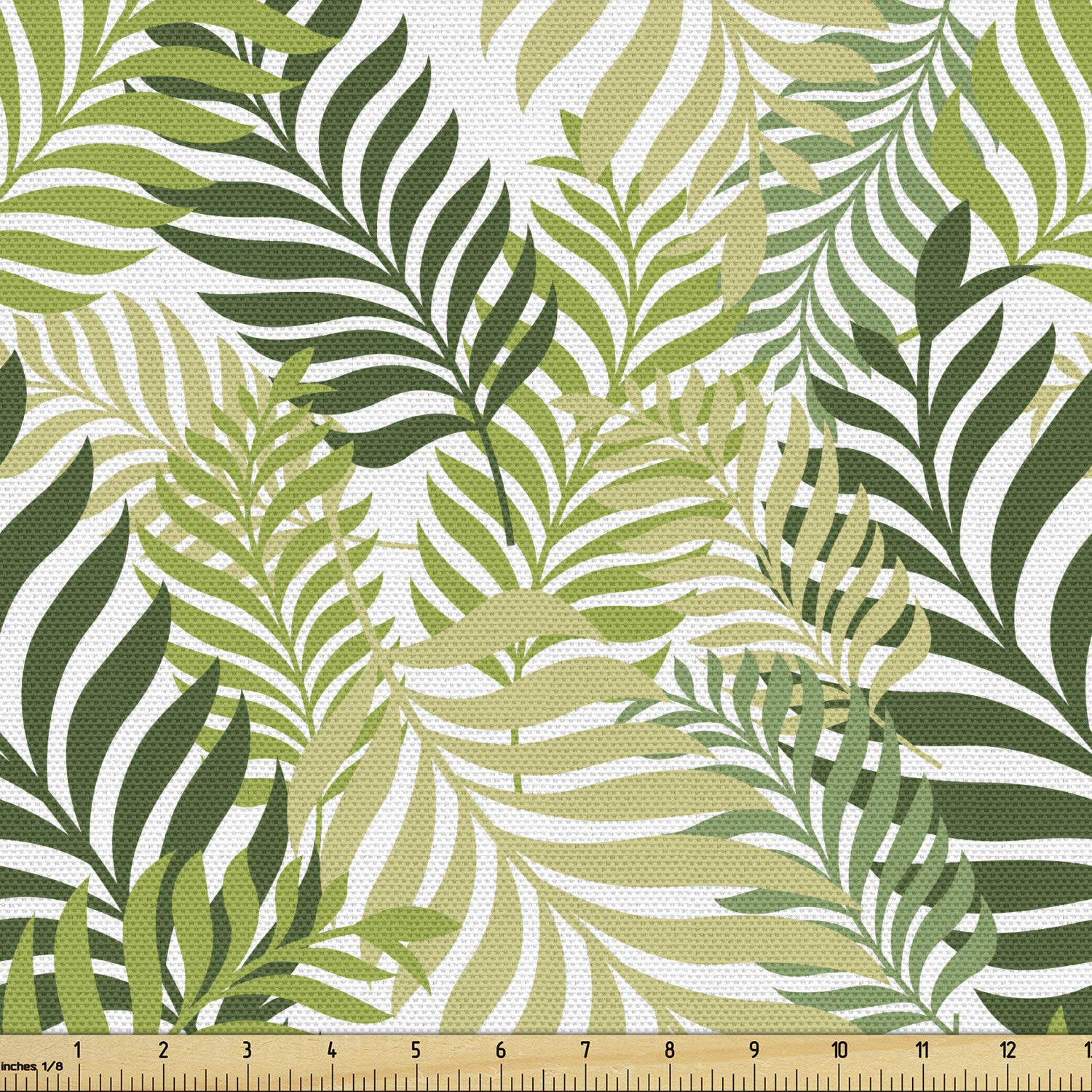 Ambesonne Leaf Fabric by The Yard, Tropic Exotic Palm Tree Leaves Natural Botanical Spring Summer Contemporary Graphic, Decorative Fabric for Upholstery and Home Accents, 2 Yards, Green Ecru