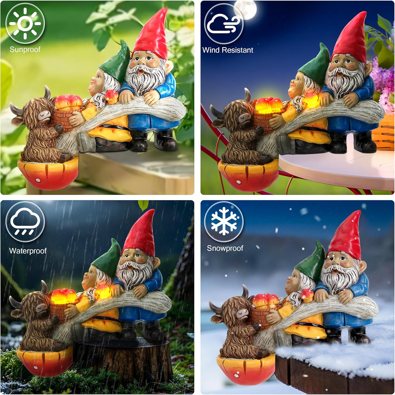 Garden Gnomes and Highland Cow Statue with Mushroom Solar Light, Couple Gnome Figurine for Outdoor Patio Lawn Porch Yard Edge Shelf Sitter Decoration, Garden Knome Holiday Indoor Decor, Love Gift - Image 5