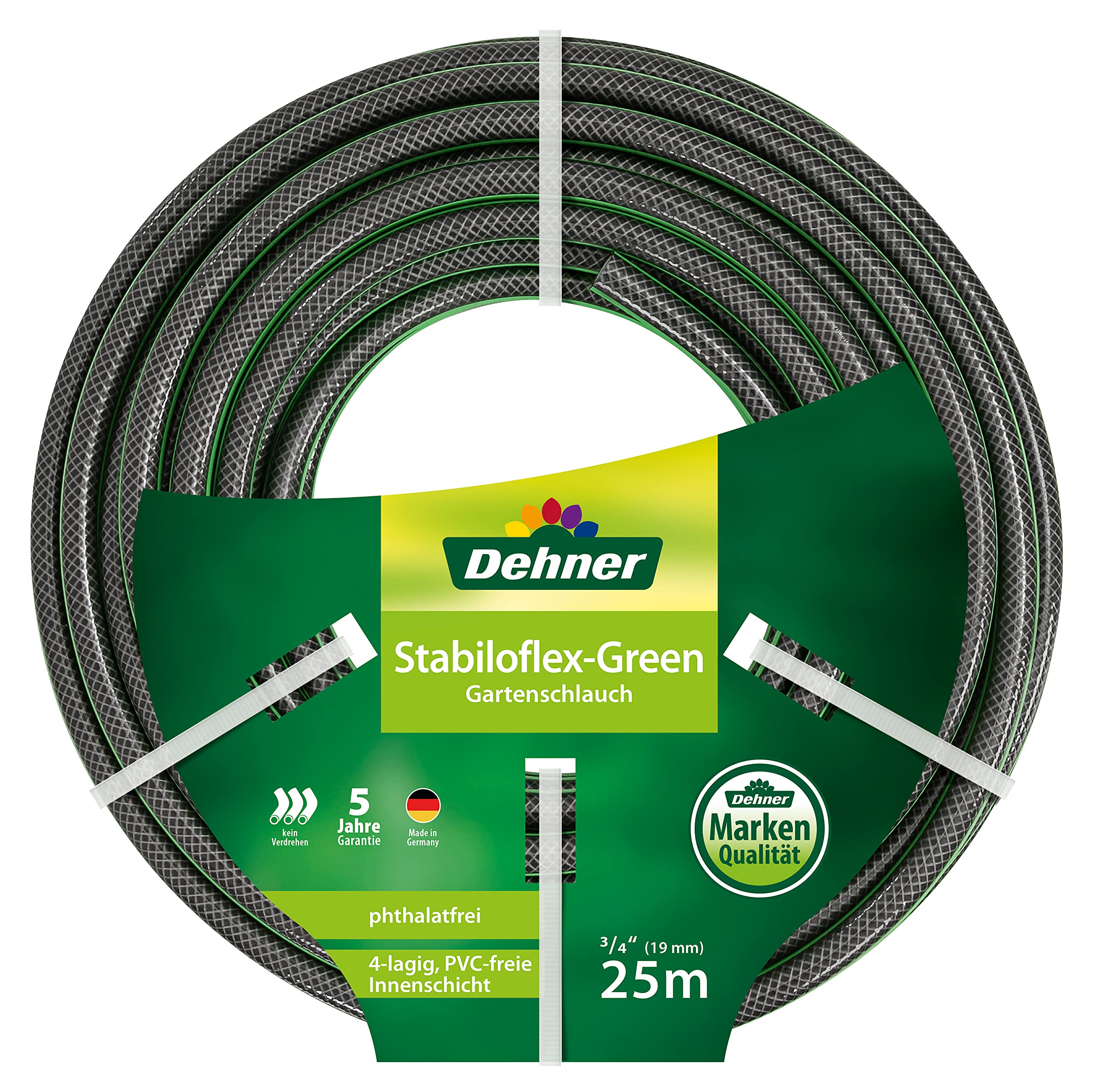 Dehner Stabiloflex - Manguera de jardín (19 mm de diámetro, 25 m de Largo, plástico, Color Verde)