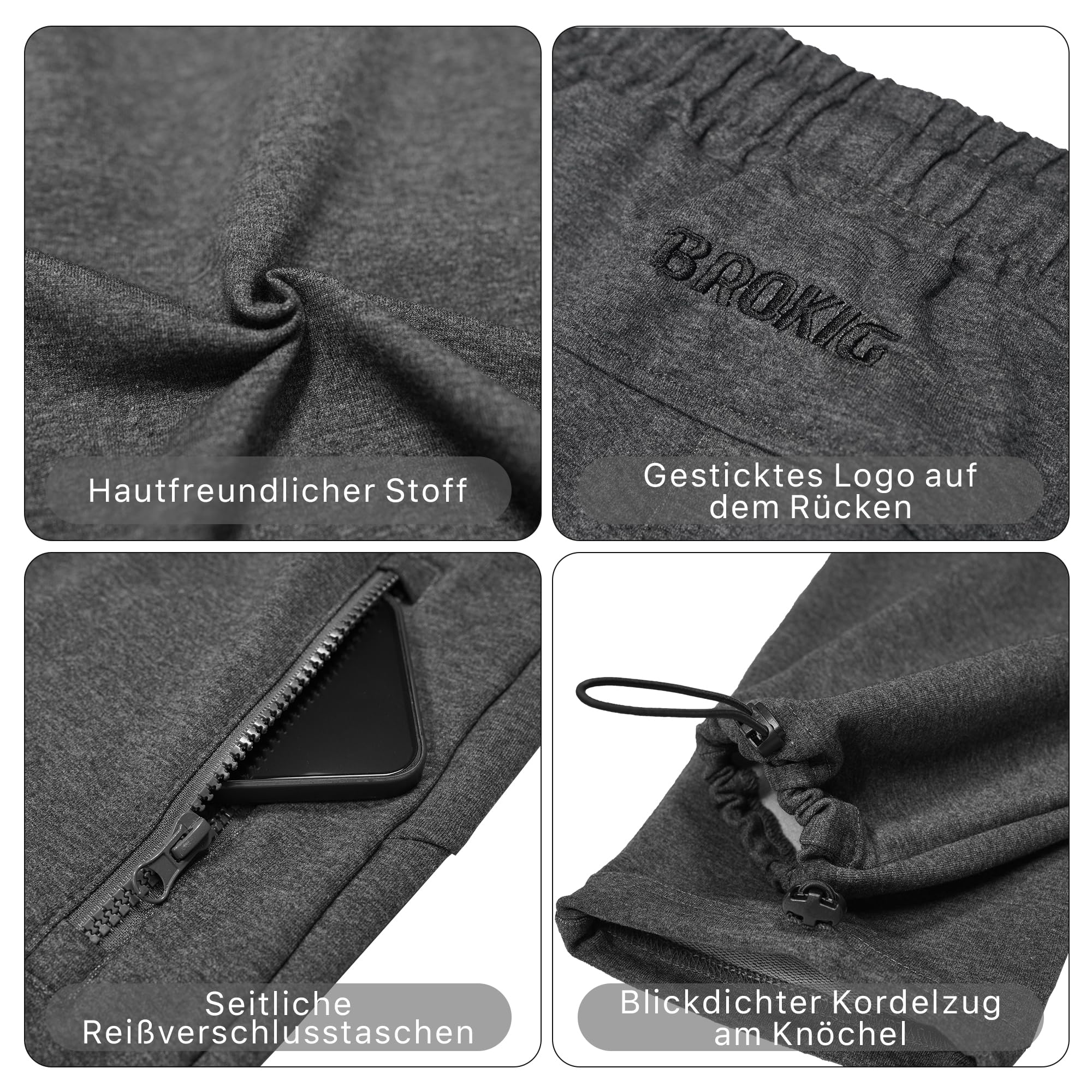 BROKIG Gym Hose Herren Fitness Trainingshose Baumwolle | Slim Fit Sporthose Herren Lang, Jogginghose Herren Atmungsaktiv Laufhose mit Reißverschlusstasche