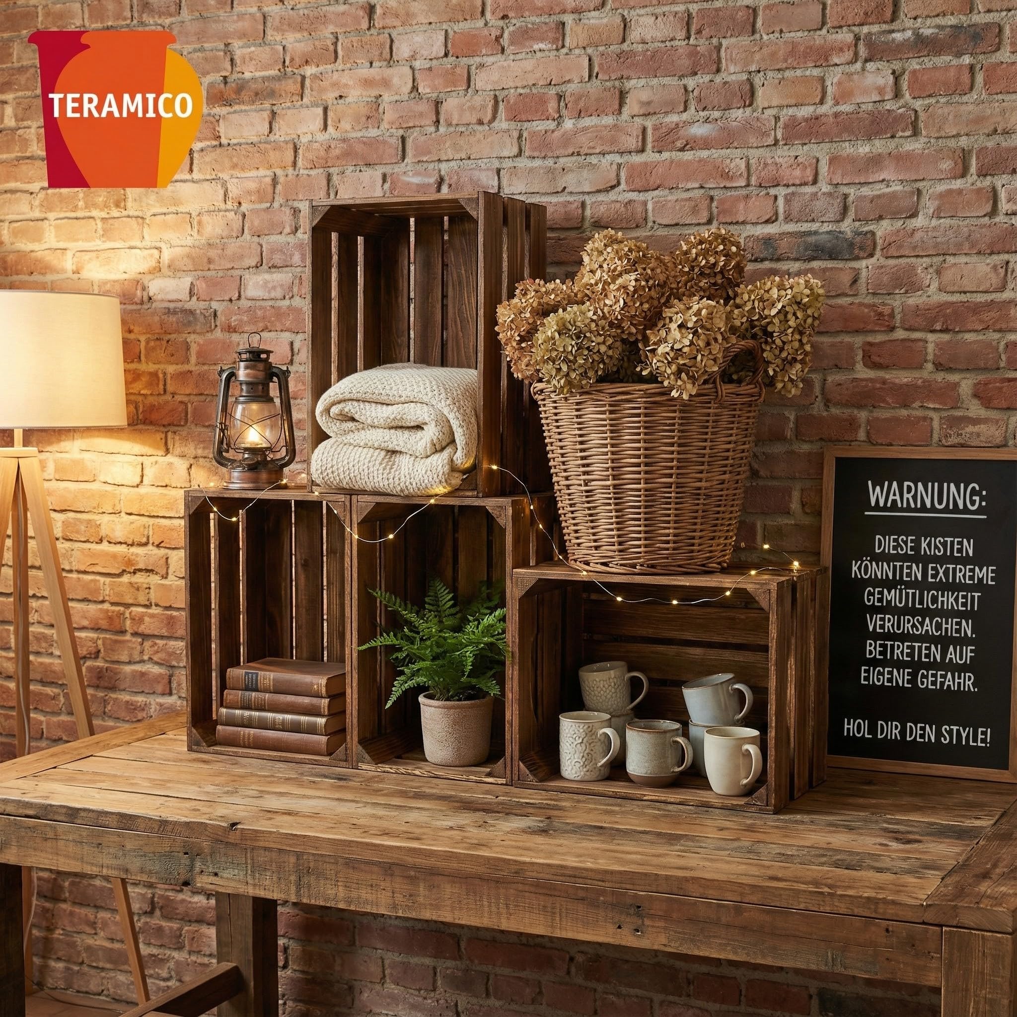 teramico Lot de 9 caisses en Bois Vintage - 40 x 30 x 25 cm - Flammées - Caisses à vin et à Fruits - sans Fond