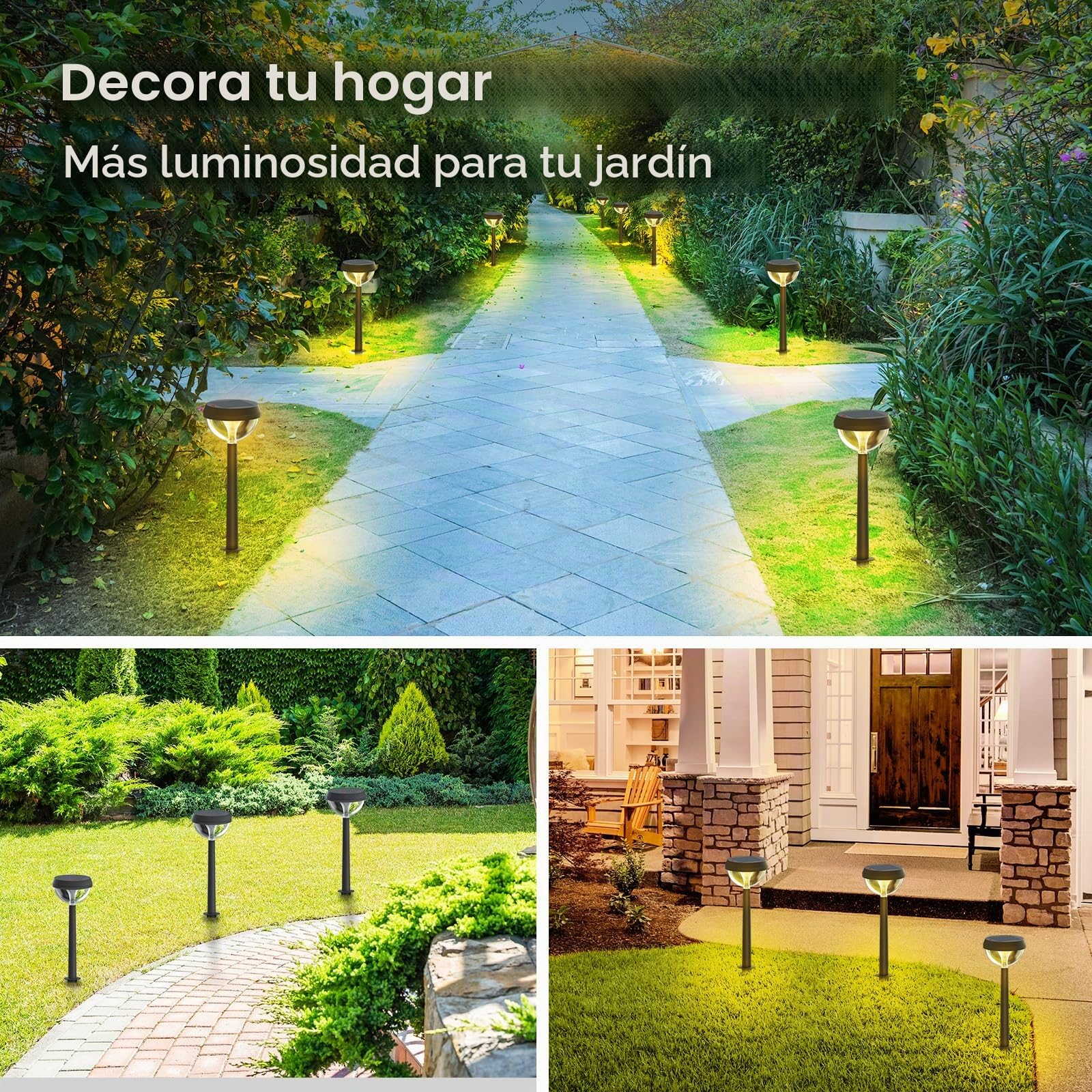 Linkind Luces Solares Exterior Jardin, Baliza Solar con 200lm Luz Calido, 3 Dibujos Cambiable, Altura Ajustable, Lámpara Solar Impermeable IP54 para Iluminar Camino, Césped, Balcón,8 Piezas