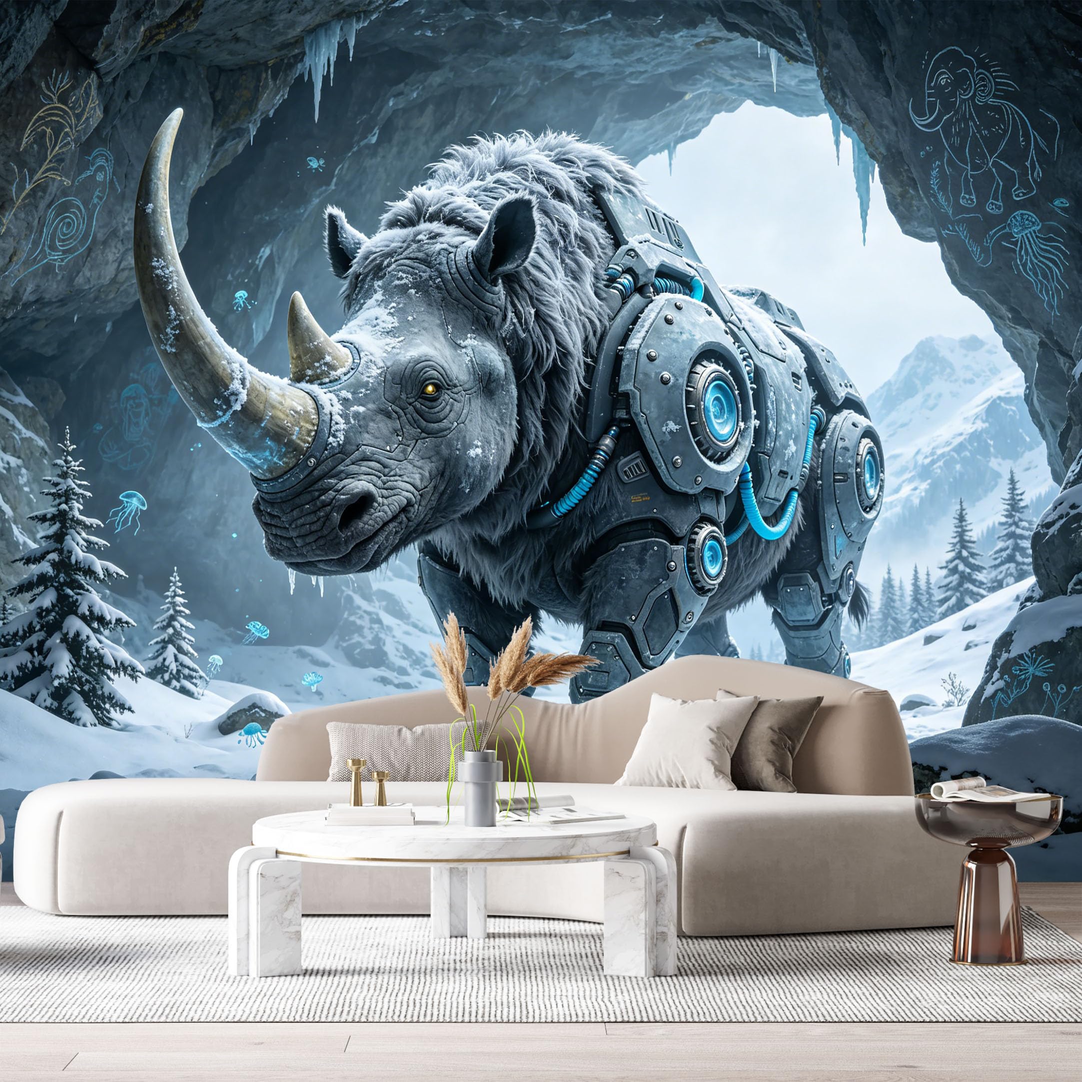 Custom Size Wall Mural Mechanical Rhino Frost Armor SciFi Beast Cyber Animal 3D Textured Futuristic Mech SelfAdhesive Art Prints Removable Large Wallpaper Esports Room Game Room Studio