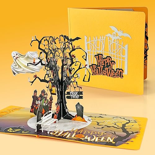 Miniatura 8 de CUTPOPUP - Tarjeta de Halloween emergente, truco o trato, tarjeta de felicitación de cumpleaños 3D (árbol fantasma)
