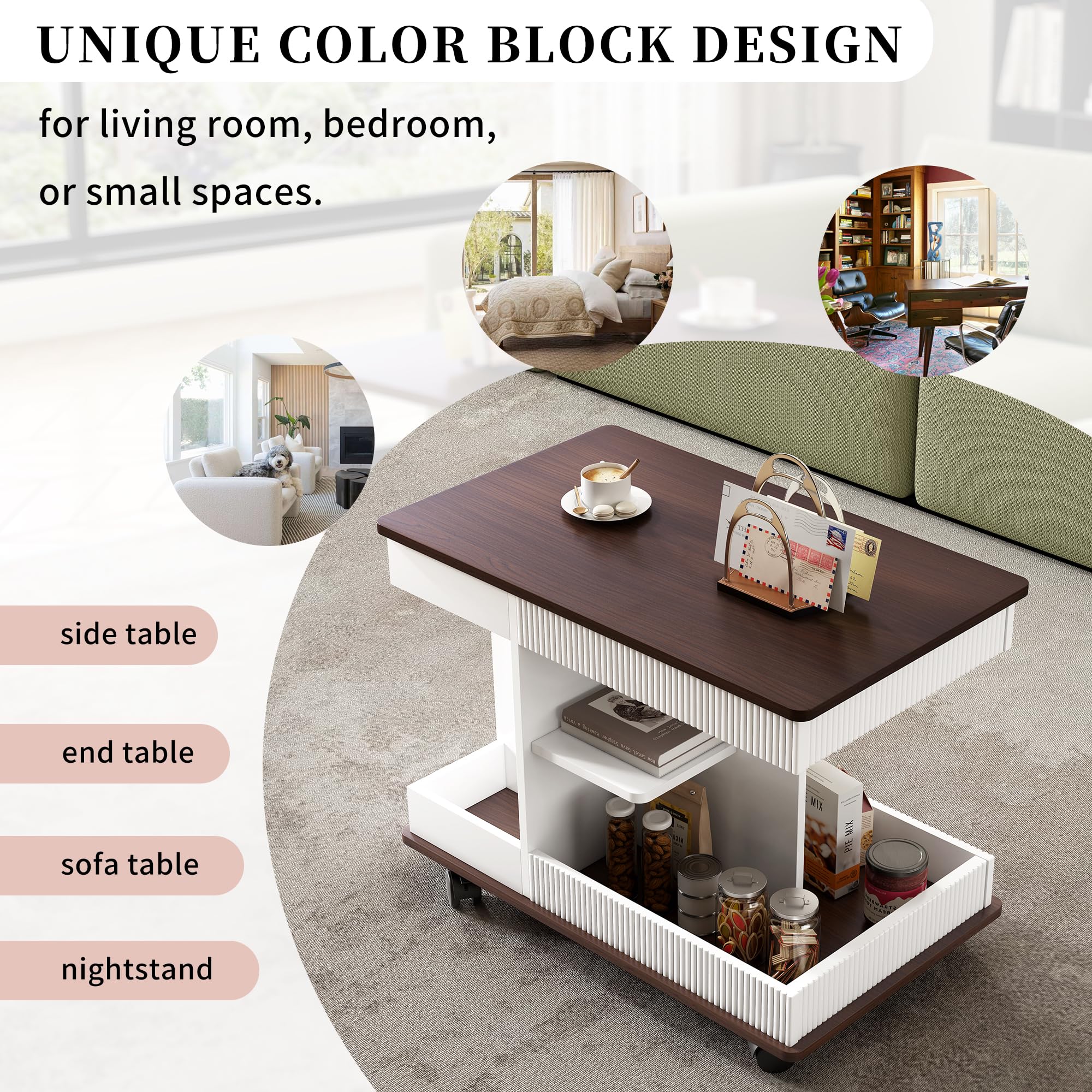 Amazon.com: Merax Adjustable End Table with Wheels, Modern