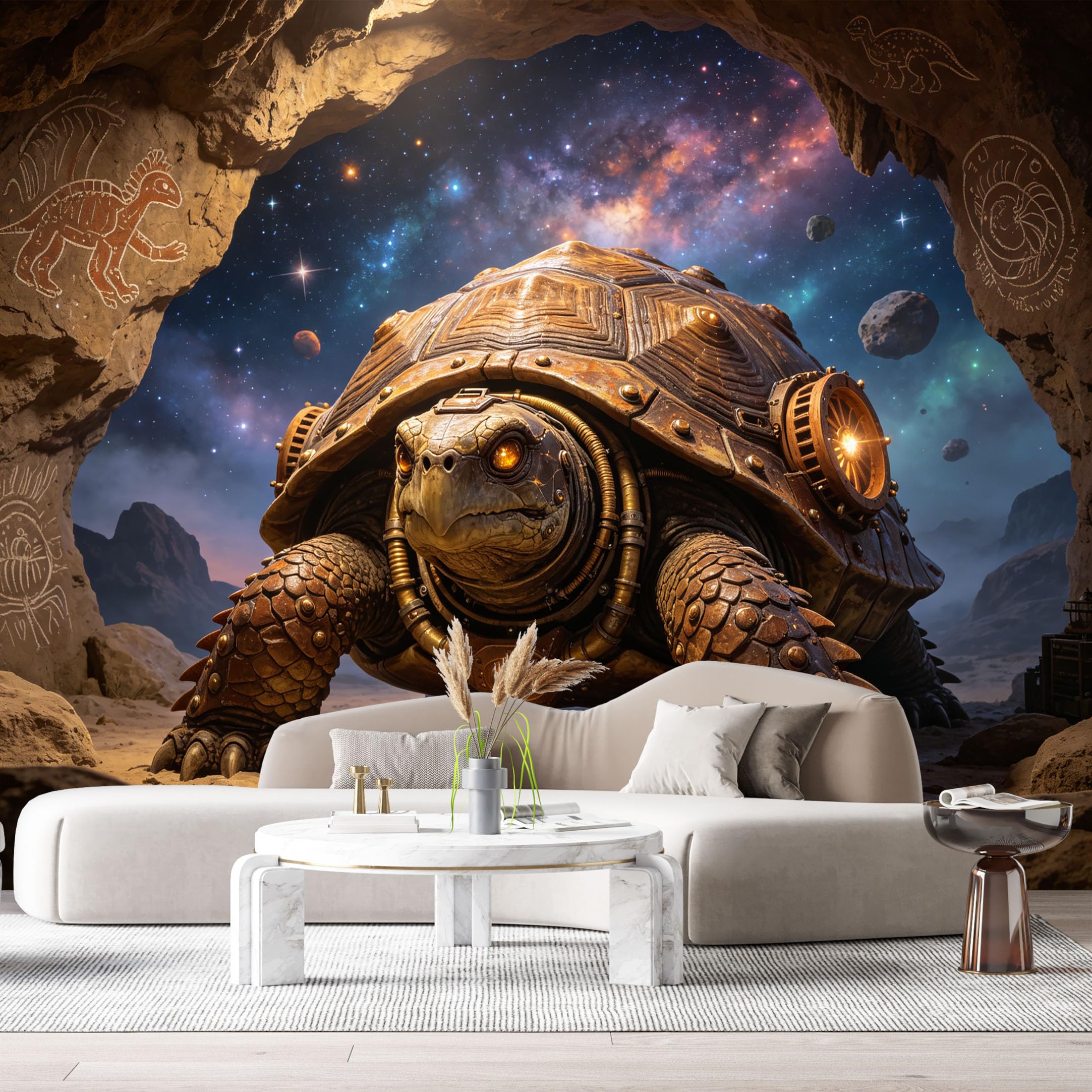 Custom Size Wall Mural Mechanical Turtle SciFi Robot Steampunk Armor Cosmic Desert SelfAdhesive Art Prints Removable Large Wallpaper Boy Bedroom Esports Room Game Room Tenant Room Studio