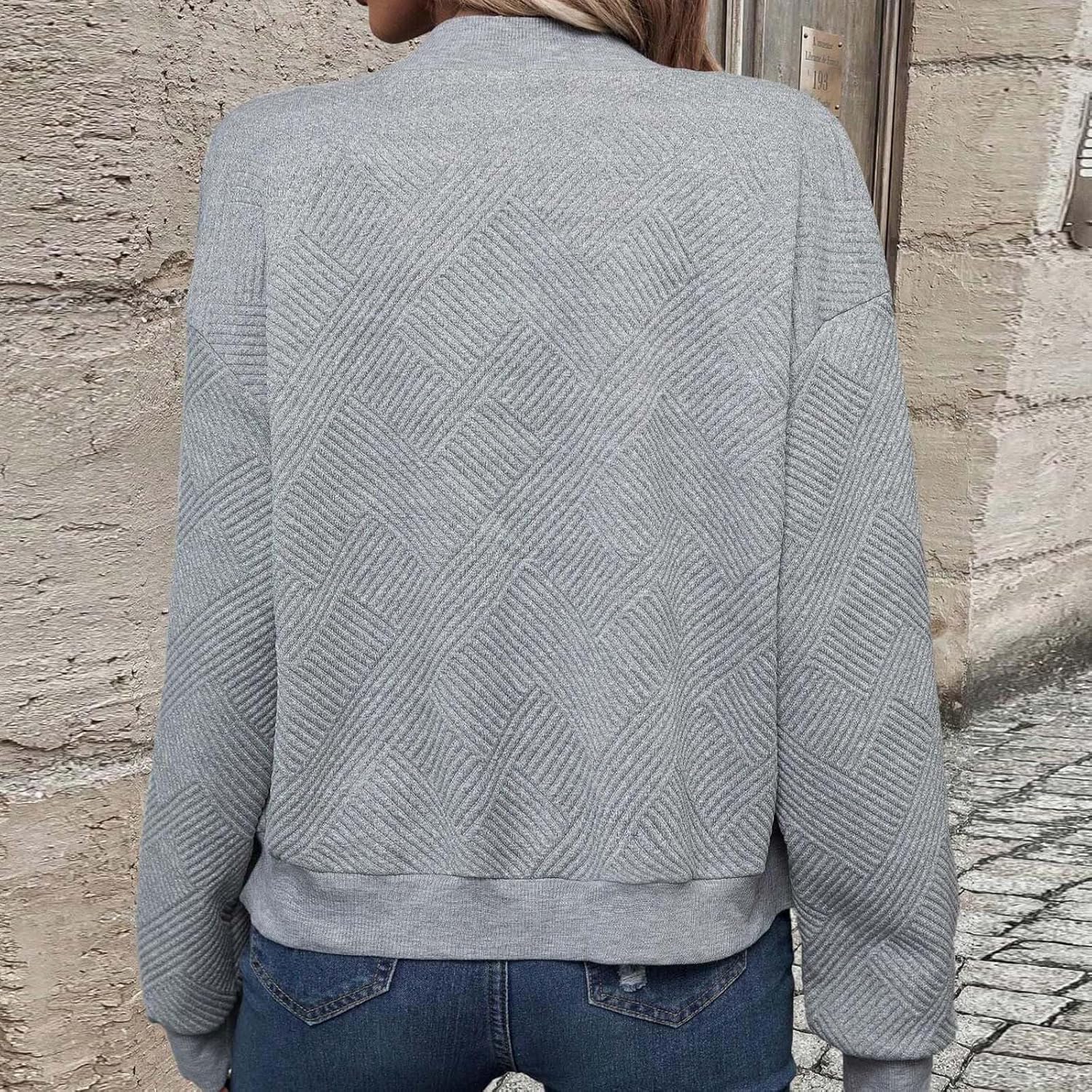 Bomber Jacket Women Lightweight Casual Long Sleeve Zip Up Jackets Fall Fashion Stand Collar Textured Coat Outerwear