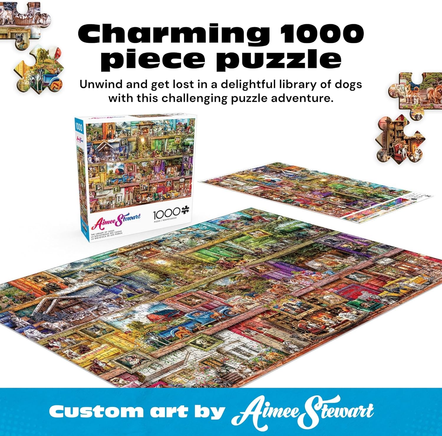 Puzzles for Adults 1000 Pieces – Buffalo Games The Library of Dogs by Aimee Stewart, Challenging 1000 Piece Puzzle for Adults with Poster, Premium Jigsaw Puzzle Made in The USA