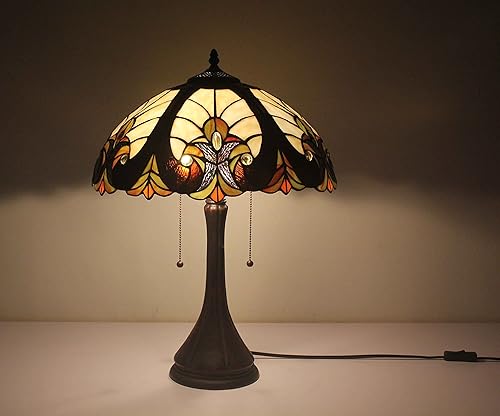 Miniatura 3 de FixtureDisplays® Lámpara de escritorio elegante de resina estilo Tiffany 16696 sombra de 16 pulgadas