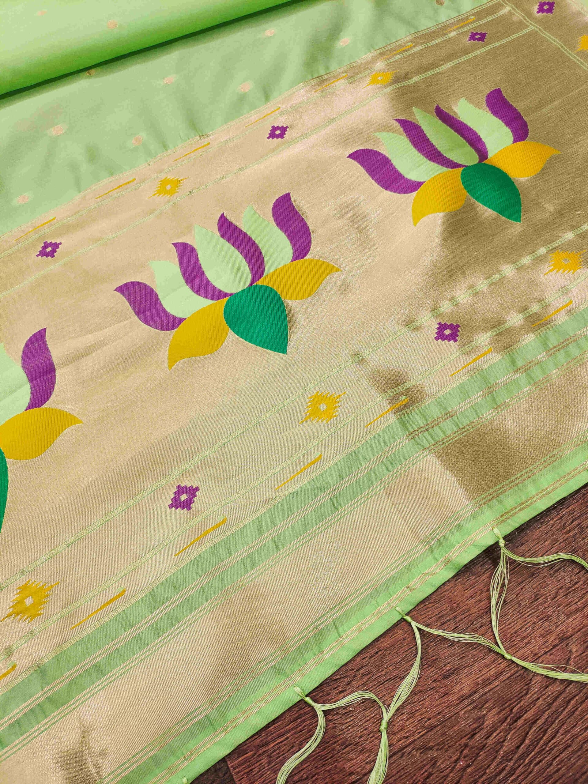 DEVANGI Women's Woven Banarasi Silk Dupatta/Chunni For Women, Floral Print 1 Meter Wide and 2.3 Meter Length Printed Designer Dupatta/Chunni For Girls(OM-DT-67-PISTA) - Image 5 thumbnail