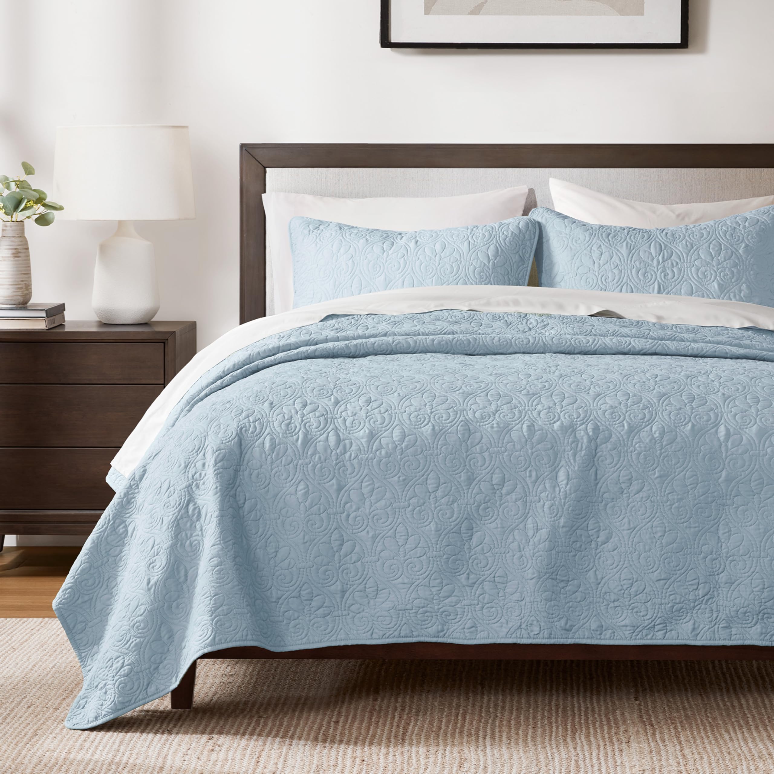Madison Park Quebec Dusty Pale Blue 3-Piece Quilted King Coverlet Set—For King or Cal King Bed –Ideal For Warm Climate Room Décor or Add-on For Extra Warmth-image-42