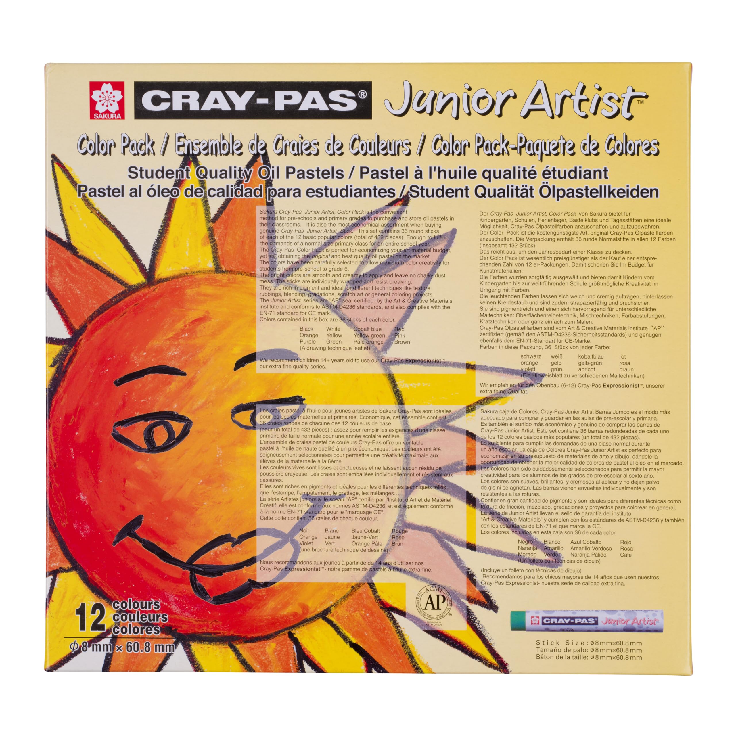 SAKURA Cray-Pas Junior Artist Oil Pastel Set - Classroom Box 432 Pieces - 12 Colours - Soft Blendable Oil Pastels for Kids - Non-Toxic Safe for Children (en anglais seulement)