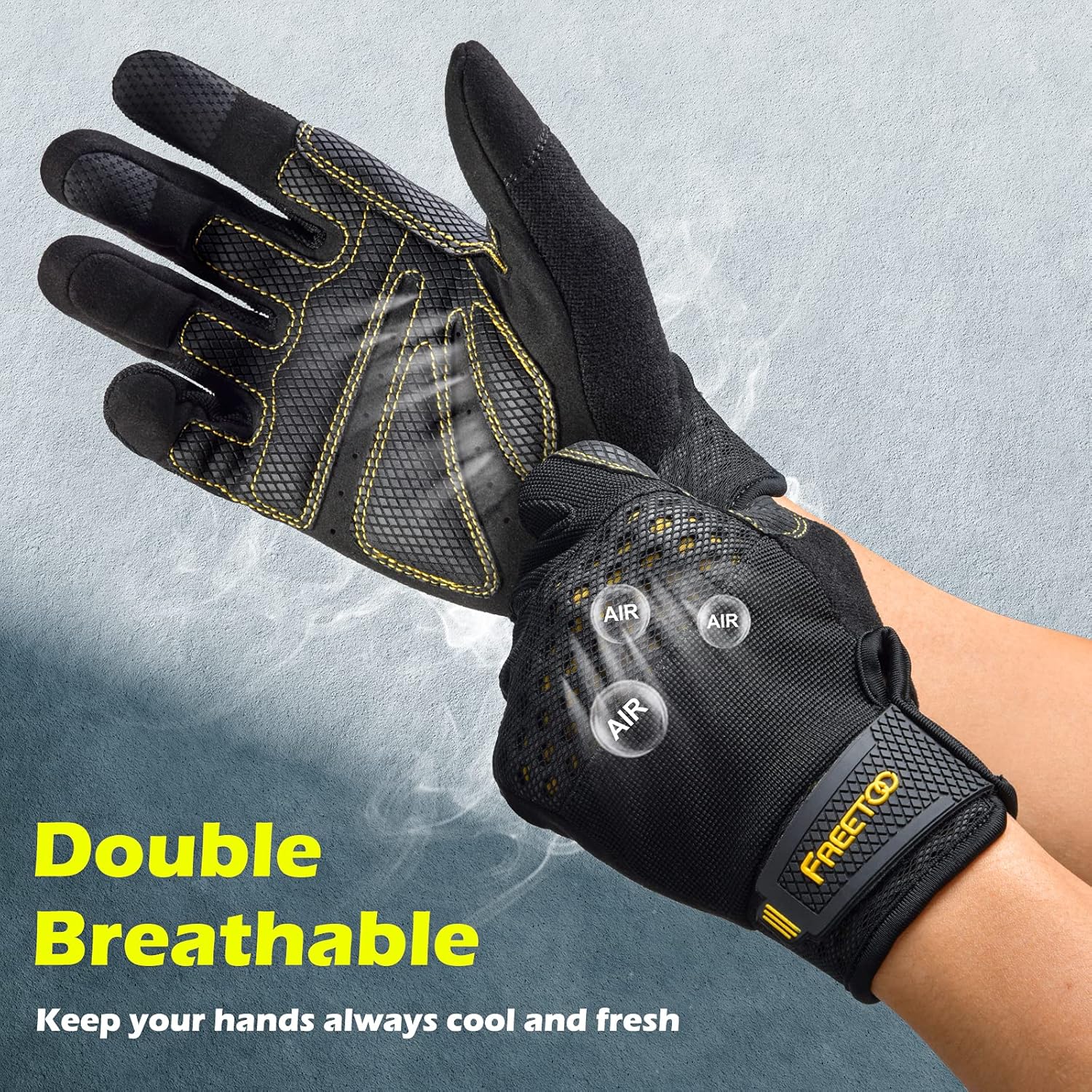 FREETOO Work Gloves Men &Women,[Strengthen Impact Protection] Breathable Safety Utility Mechanic Gloves with Padded Silicone Palm, Sensitive Touch Screen Flexible Grip Gloves for Work-M - - 