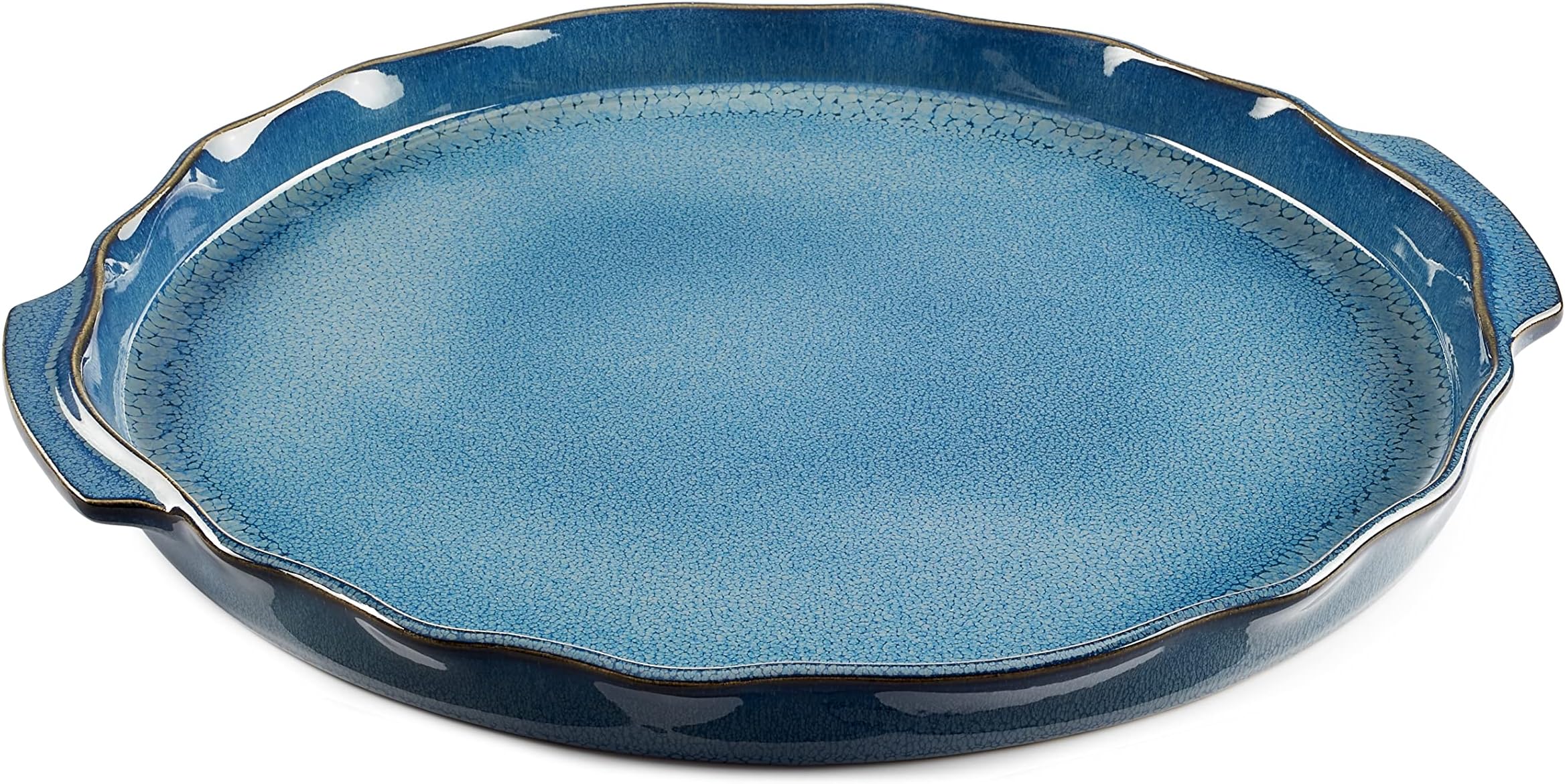 Plat à Four Rond En Céramique Esprit De Cuisine Avec Couvercle Hermétique - Made In France - 0,8L - Bleu De Prusse - 17,3x15x7,6cm