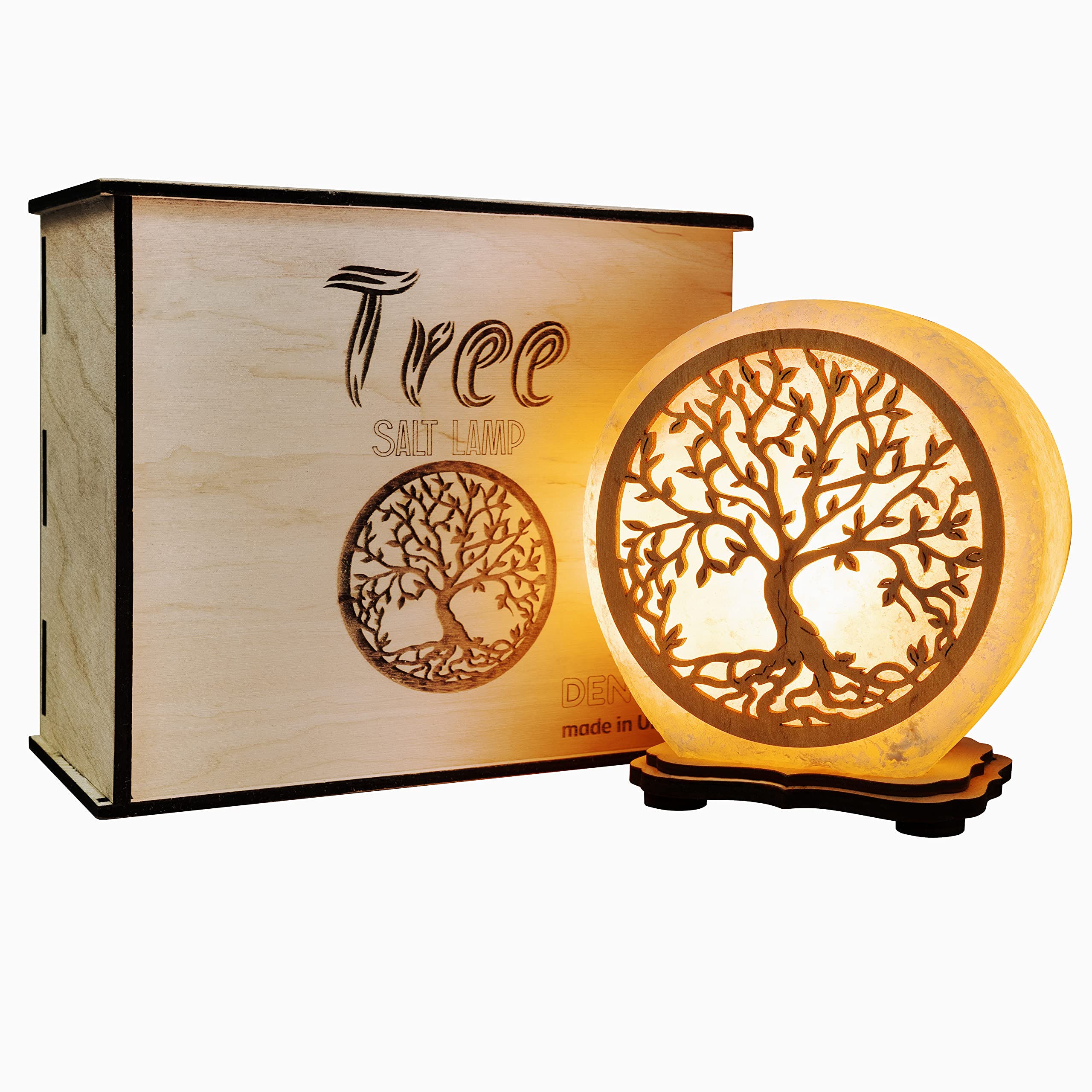 Salt Lamp Tree of Life H 5.9�, 4.4 lbs - Pure Natural Rock Salt – Unique Night Light Lamp - 1 Light Bulb as a Gift - Wooden Present Box - Holiday Gift Ideas - Cool Room Décor