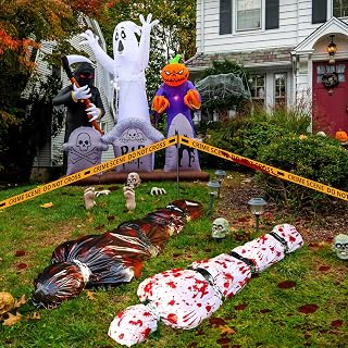 2 Set Halloween Decorations Outdoor Death Victim Props Scary Fake Body Bag Halloween Corpse Creepy Haunted House Decor for Indoor Outdoor Halloween Party Haunted House Decoration, Black, White
