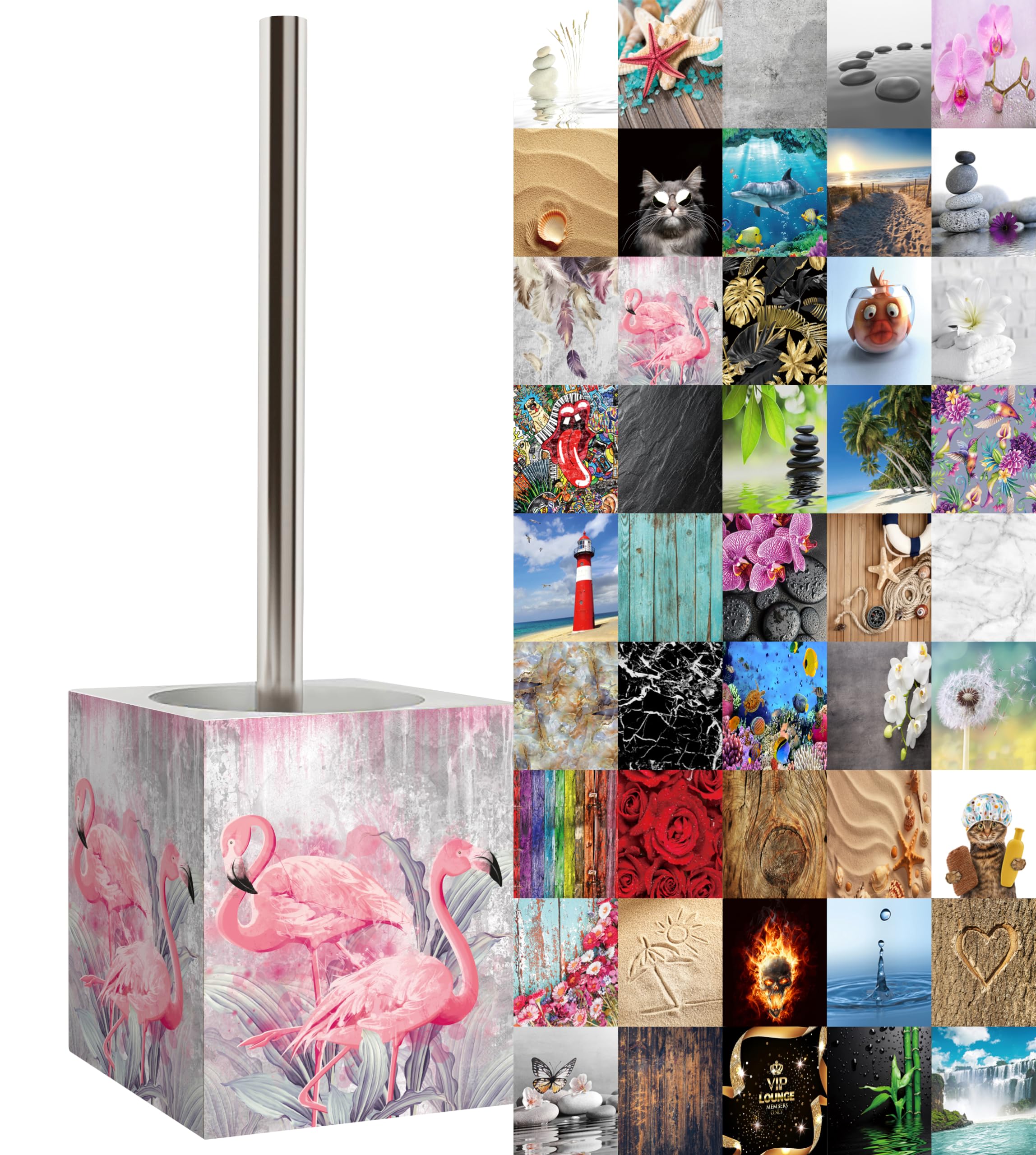 Brosse WC et porte brosse Sanilo Flamant avec tête interchangeable pour toilettes