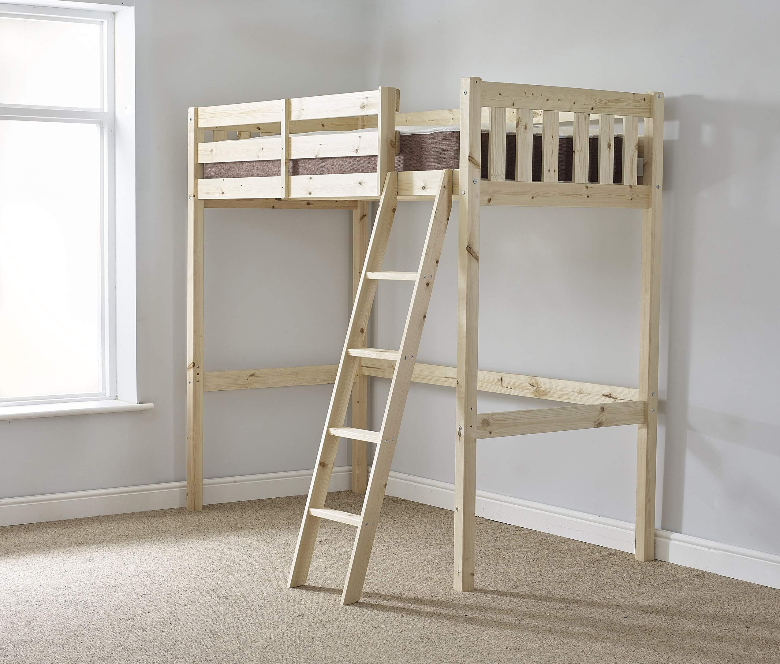 Loft Bunk Bed - 2ft 6 small single wooden high sleeper bunkbed - Ladder can go left or right - CAN BE USED BY ADULTS