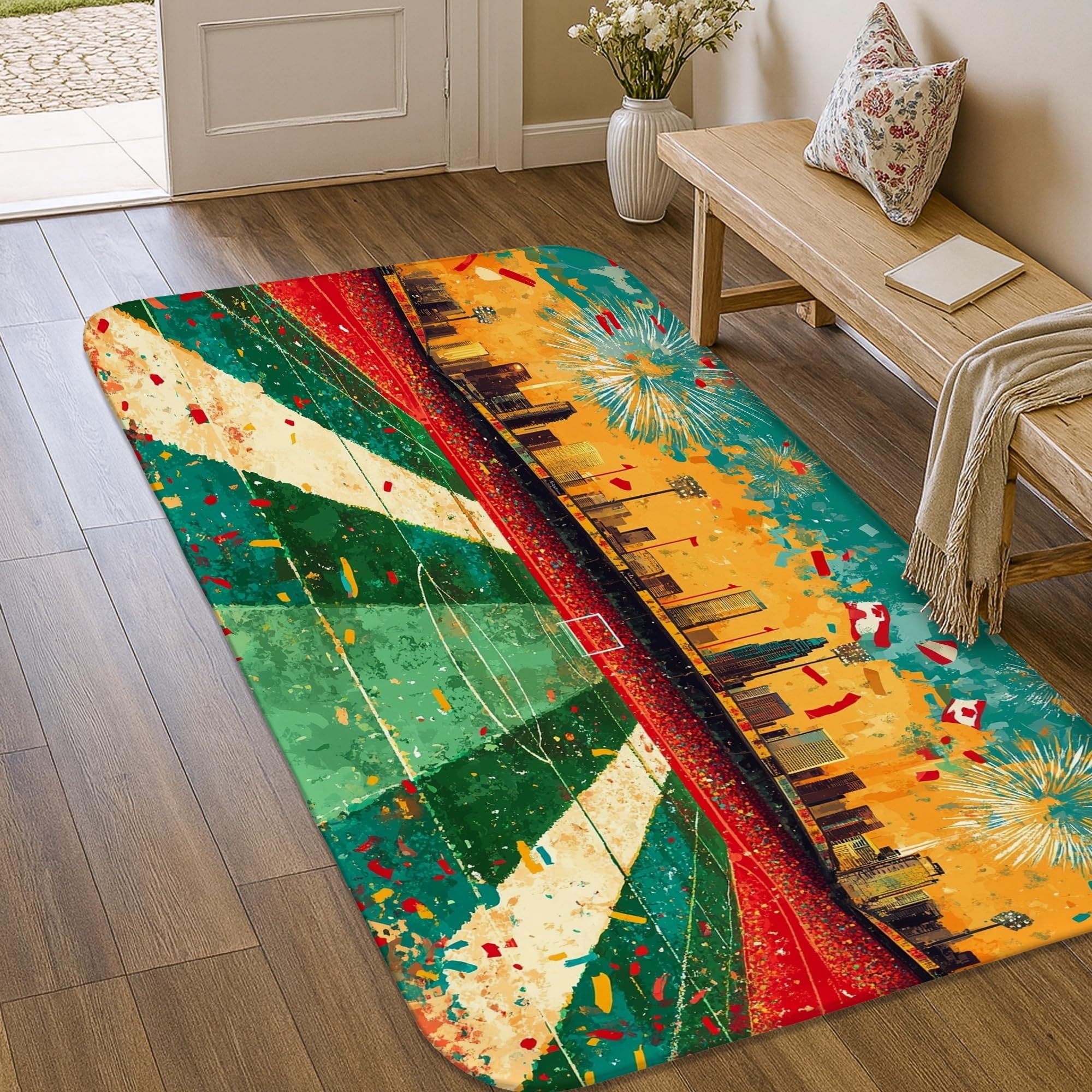 Tapis de cuisine jaune 0,9x1,5m antidérapant au motif moderne de feux d'artifice
