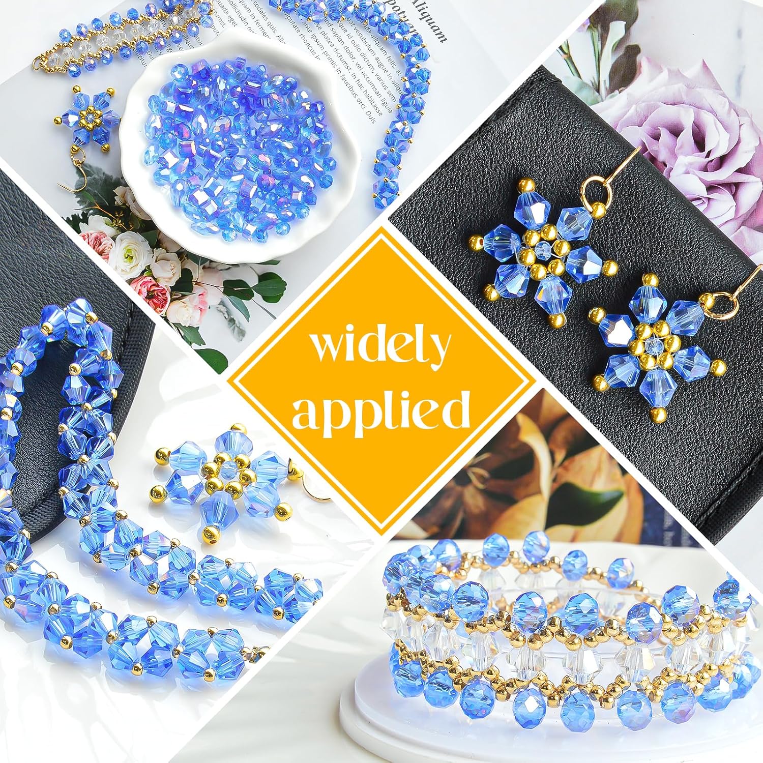 1500 Pcs Crystal Glass Beads for Jewelry Making – 12 Styles Bicone, Rondelle, Cube, Teardrop & 3mm Spacer Beads, DIY Bracelet Necklace Earring Craft Kit with Organizer Box(Blue) - Image 4