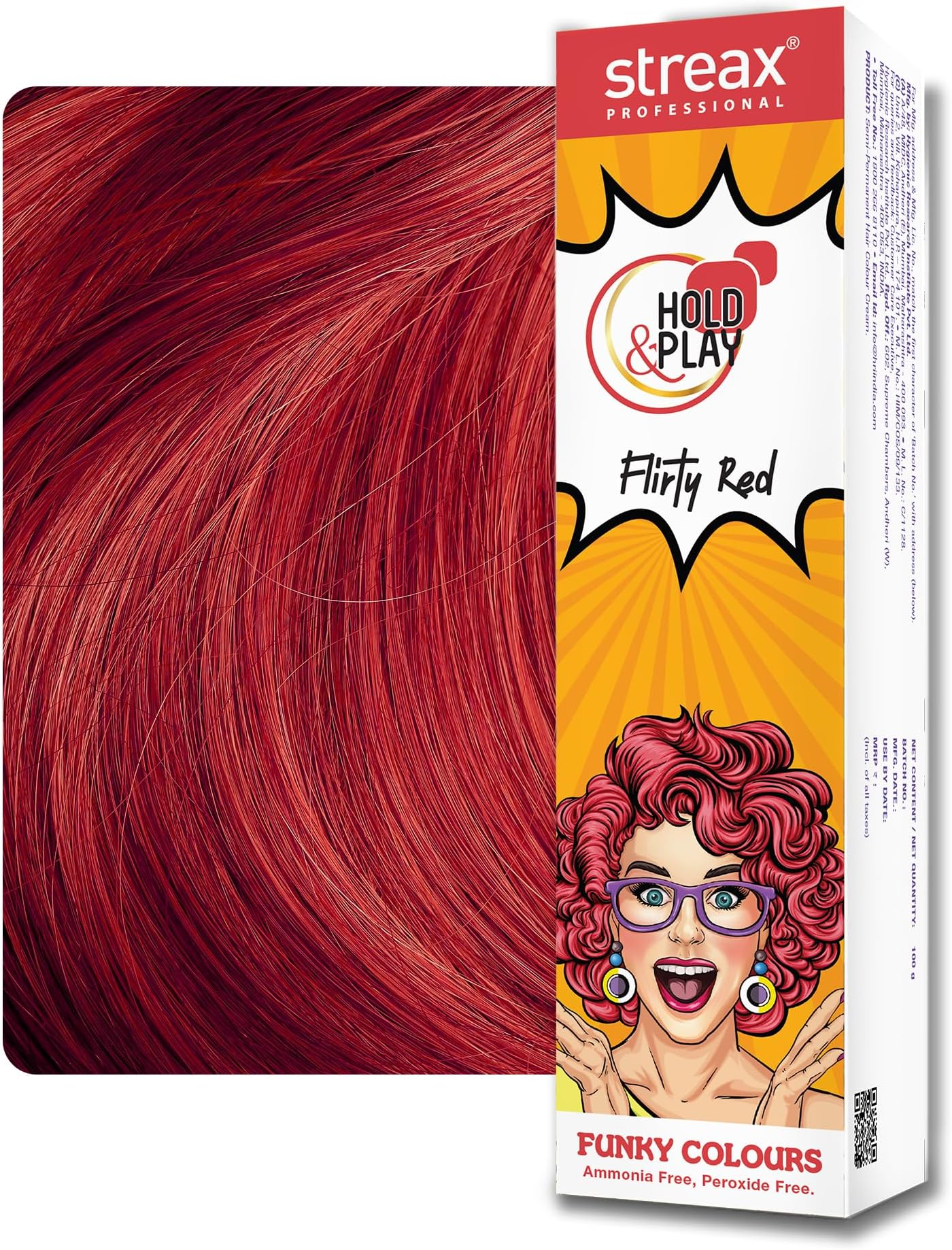 Streax Professional Hold & Play Funky Colour Flirty Red – 100gm | semi-permanent hair colour | Hair colour for women | Red hair colour | Streax Professional hair colour | Ammonia & Peroxide free