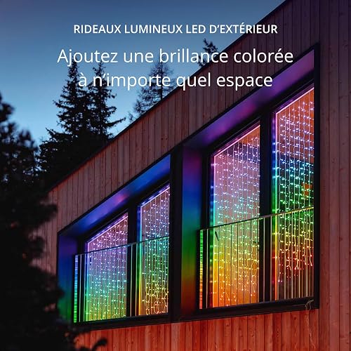 Twinkly Curtain 210 LED RGB+Blanc, Guirlande LED Extérieure et Intérieure, Lumières Smart RGB et Blanc, Compatible avec Alexa, Google Home, IP44, Contrôle App, Fil Transparent, 1.5m x 2.1m - 2