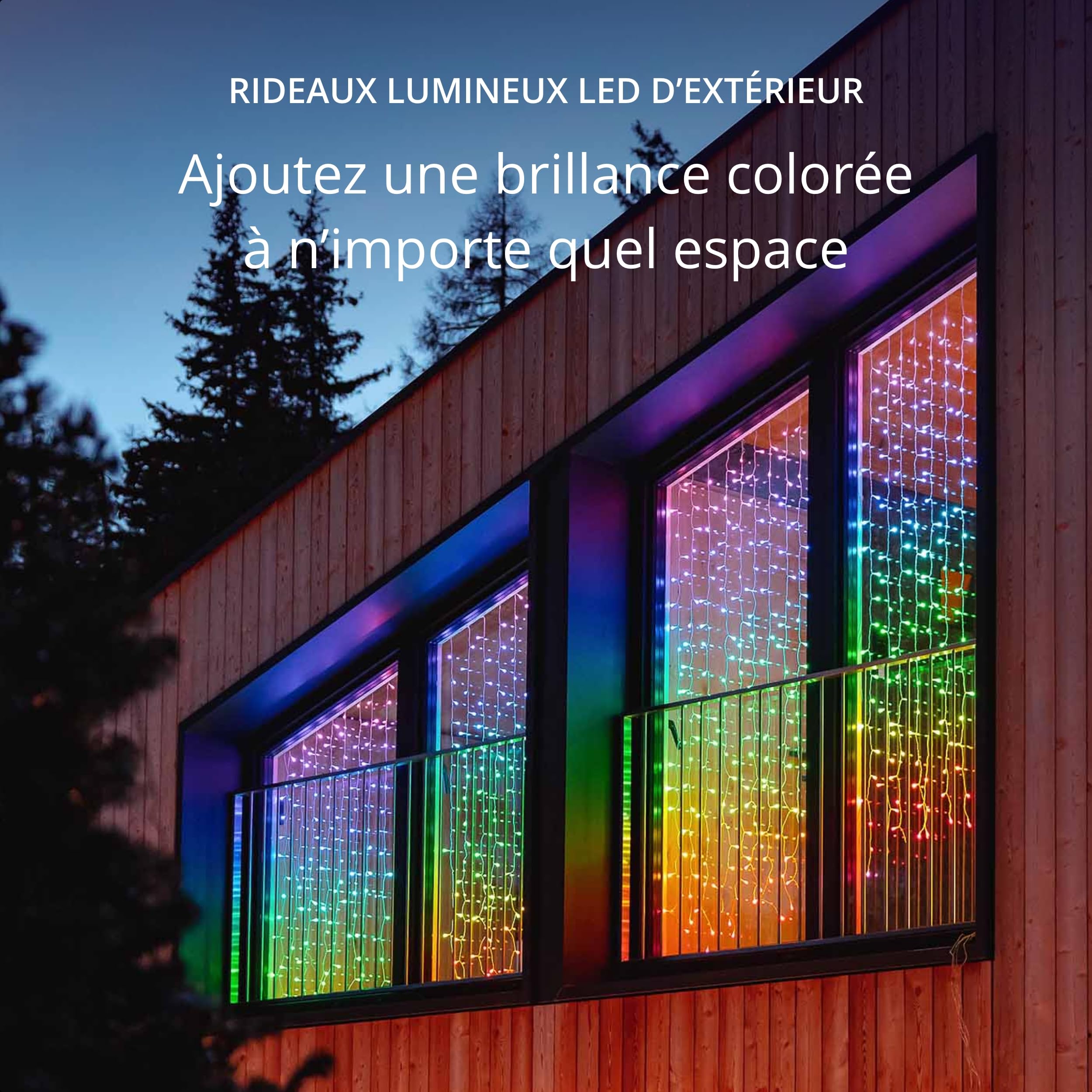 Twinkly Curtain 210 LED RGB+Blanc, Guirlande LED Extérieure et Intérieure, Lumières Smart RGB et Blanc, Compatible avec Alexa, Google Home, IP44, Contrôle App, Fil Transparent, 1.5m x 2.1m