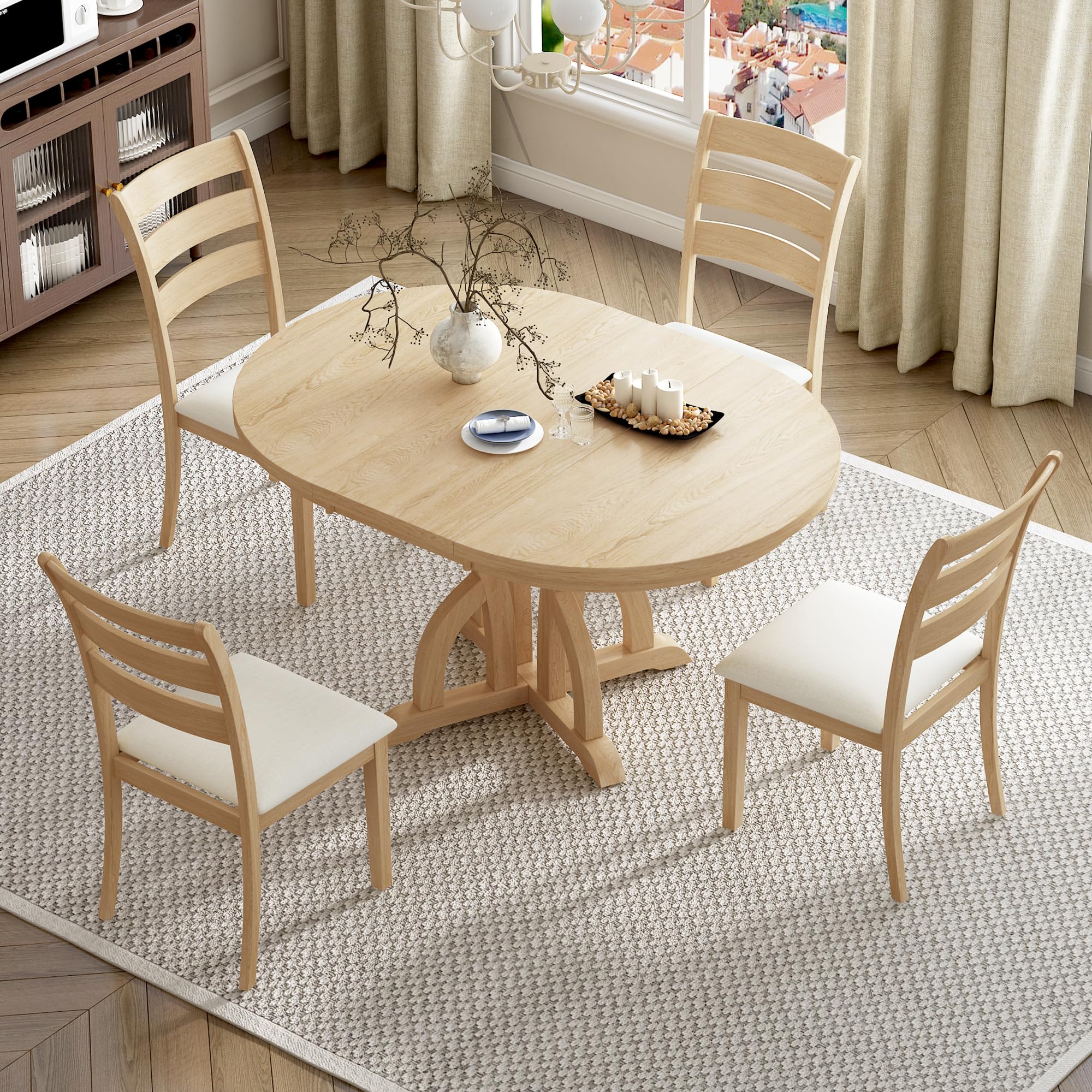 Round Table Piece Oval Dining Table Set Farmhouse 5-Piece