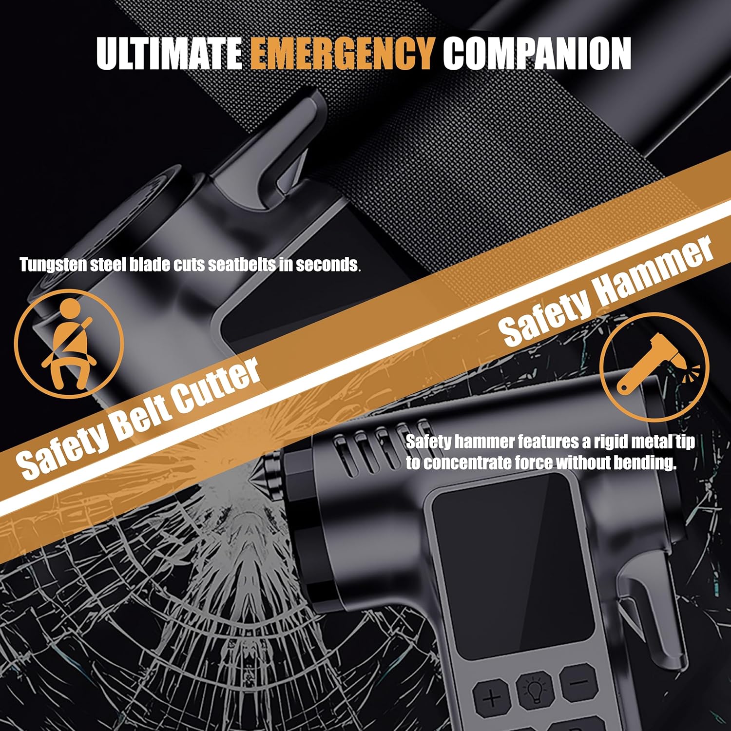 Tire Inflator Portable Air Compressor, 150PSI Pump with Digital Pressure Gauge & Auto Shut-Off for Car/Bike/Motorcycle Tires&Ball, with LED Light, Safety Hammer & Seatbelt Cutter Function