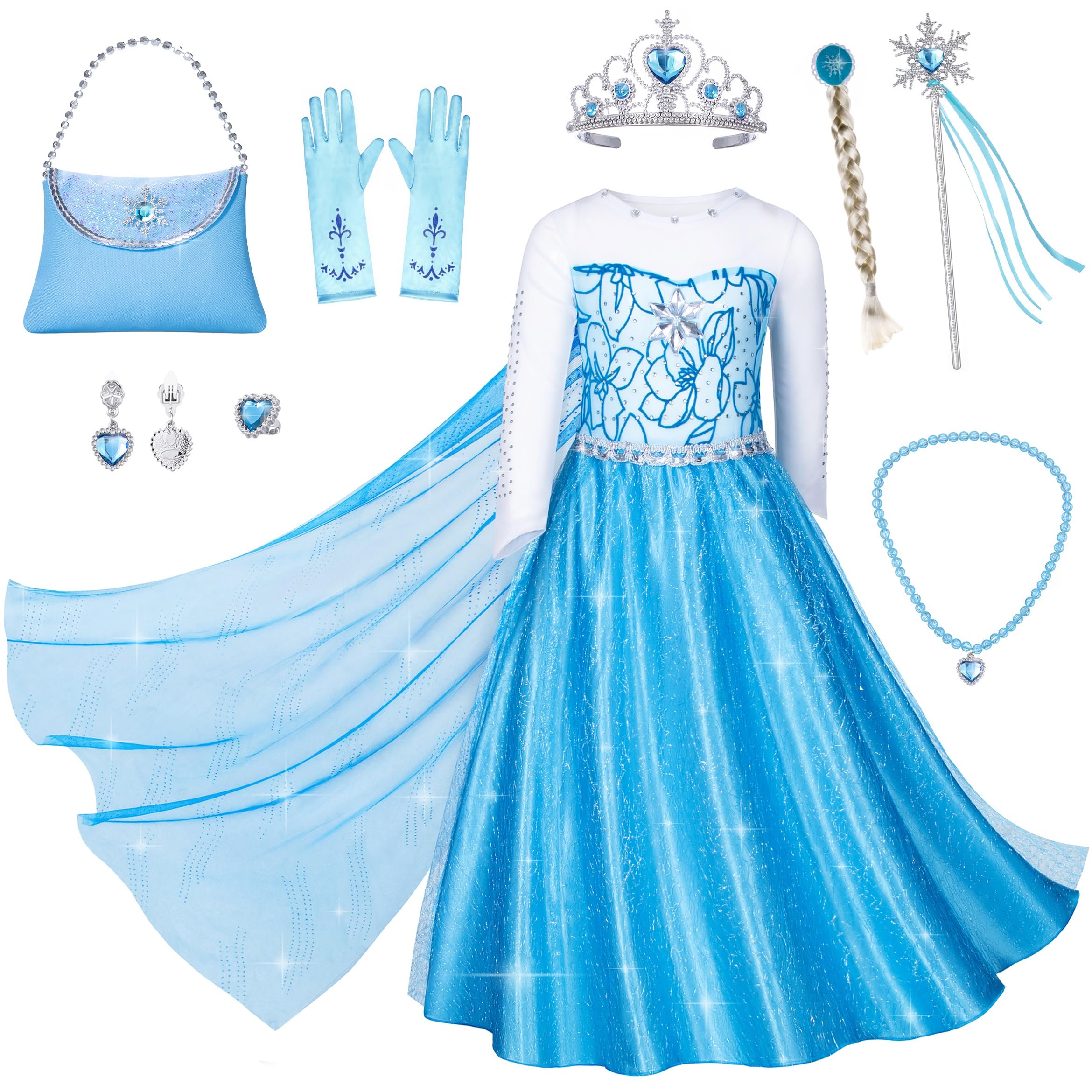 Topney Blue Princess Costumes for Little Girls Dress Up Birthday Party with Accessories