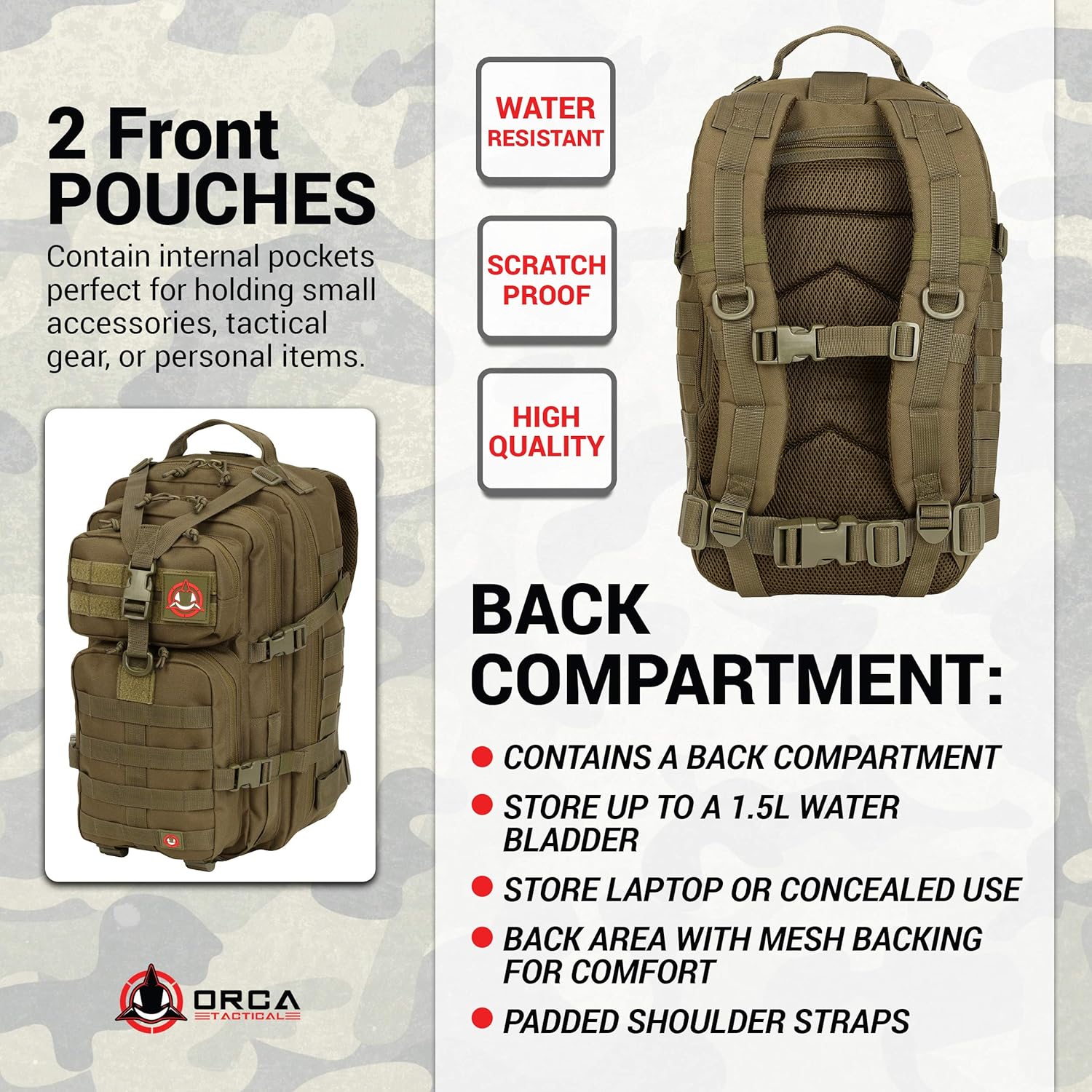 ORCA 34L Military Tactical Backpack – Heavy Duty Waterproof Rucksack for Camping, Hiking & Survival, 600D Polyester (OD Green)