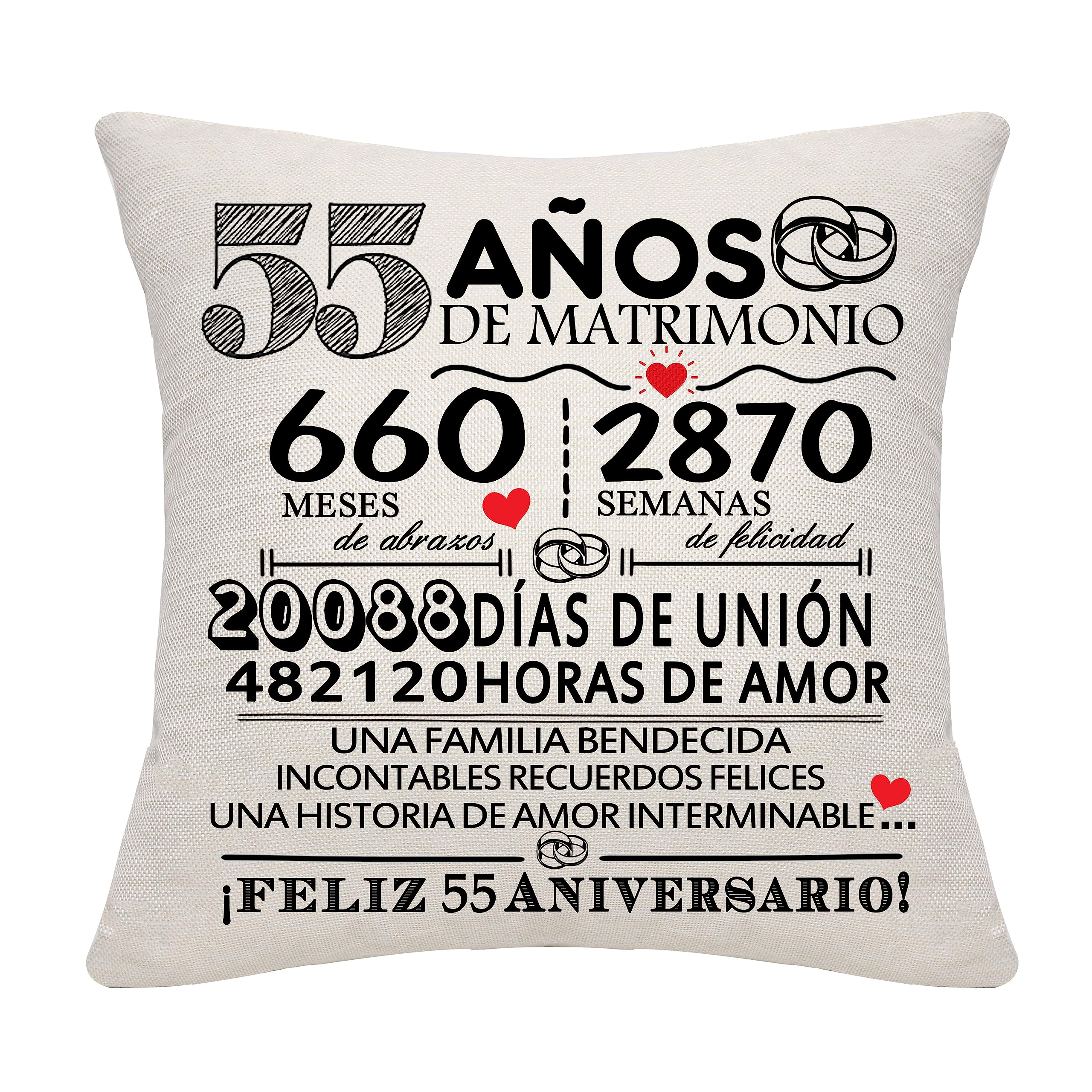 Regalo 55 Años de Matrimonio 55º Aniversario de Boda Funda de Cojín Recuerdo Decoración Regalo para Parejas Padres Mujeres Hombres Mamá Papá Esposo Esposa Abuela Abuelo Tío Amigos(55º Aniversario)