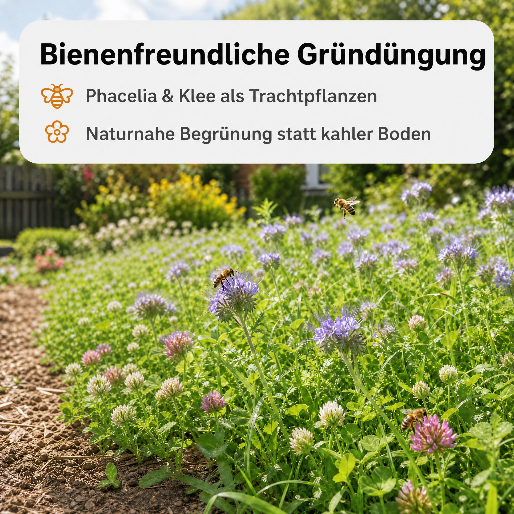 Gärtner's erste Wahl! Bobby-Seeds Bodenkur Schnellgrüner 2500 g für ca. 500 m², Saatgut ohne Gentechnik zur Schnellbegrünung brachliegender Flächen, Klee & Phacelia & Weidelgras
