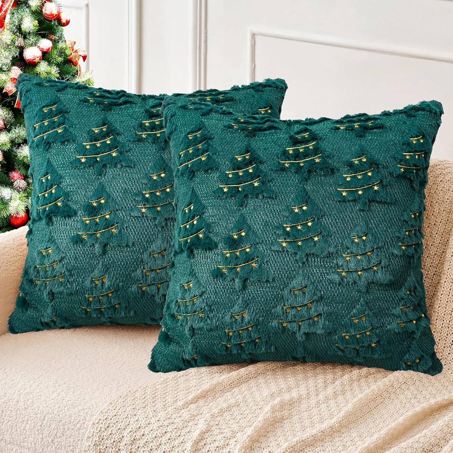 Mrcrypos Couch Pillow Covers for Living Room 45X45Cm Soft Throw Pillow Cases 18X18 Fall Pillowcase Bedroom Sofa Couch Cushion Cover (Only Covers) Green 2PCS