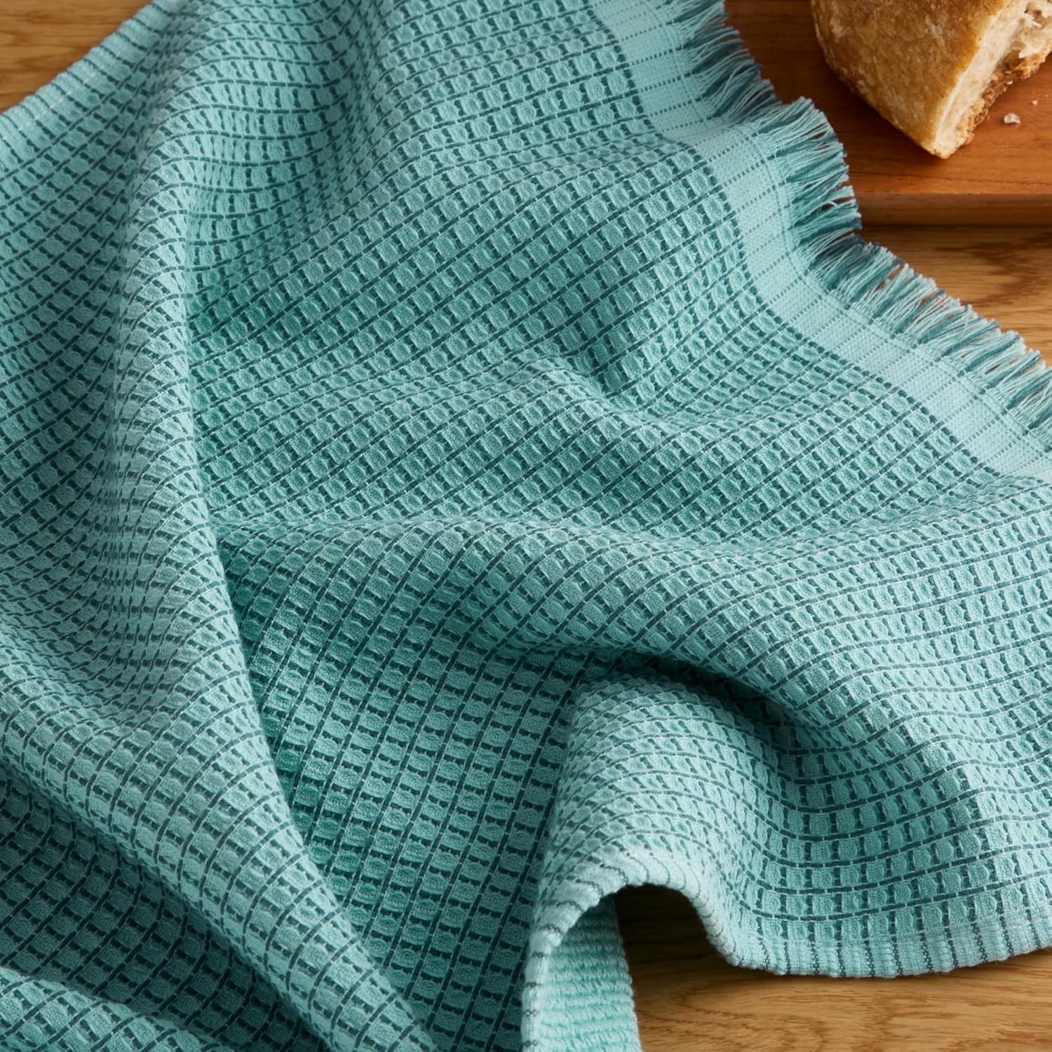 KitchenAid Gourmet Series Gridlines Kitchen Towels 3-Pack Set, 100% Cotton Absorbent, Mineral Water Aqua, 18"x28"